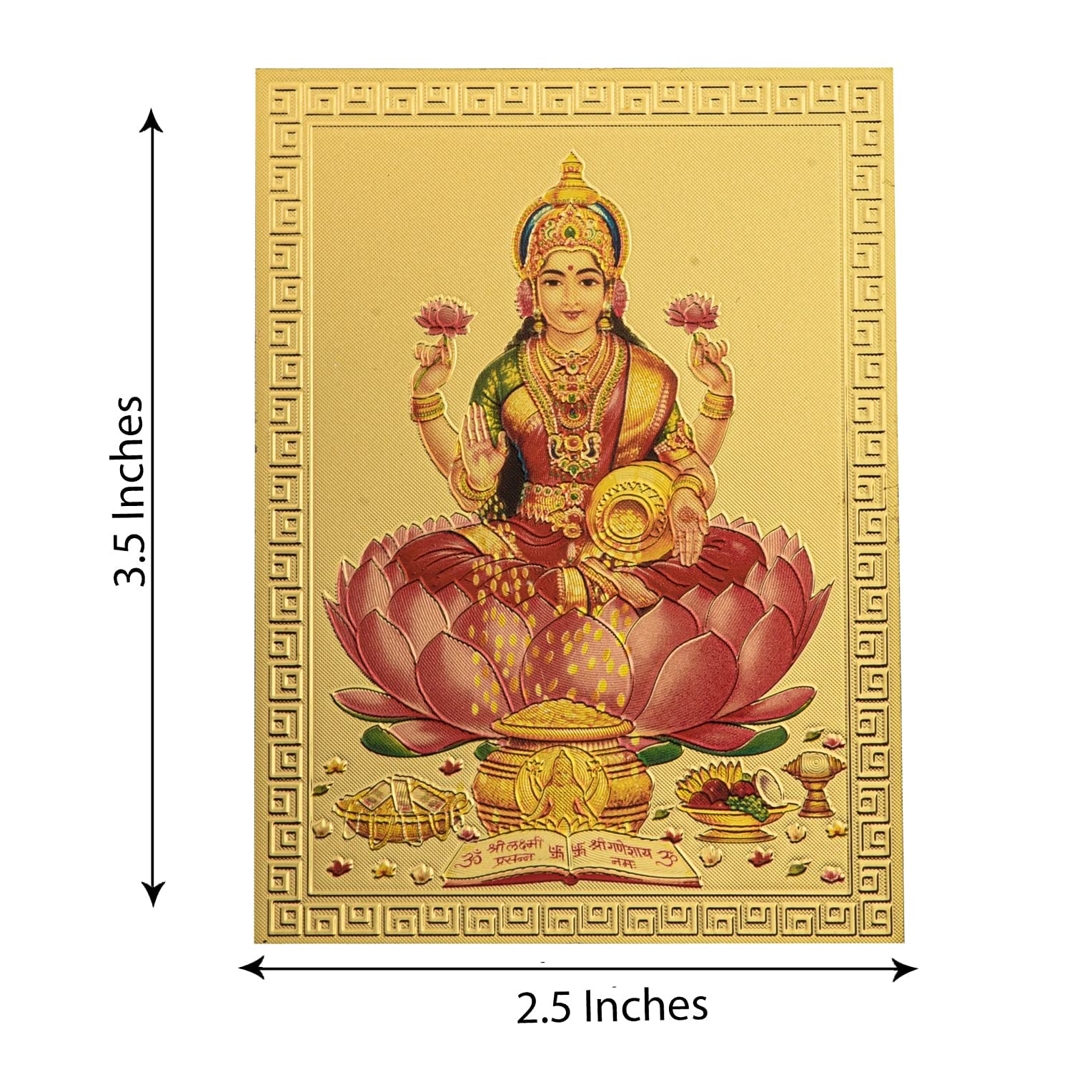 Hawai Small Pocket Size Gold Plated Lord Ganesh Laxmi Poster Sticker Combo Set For Worship Use, 8.5X6 Cm, Sfdi46_54