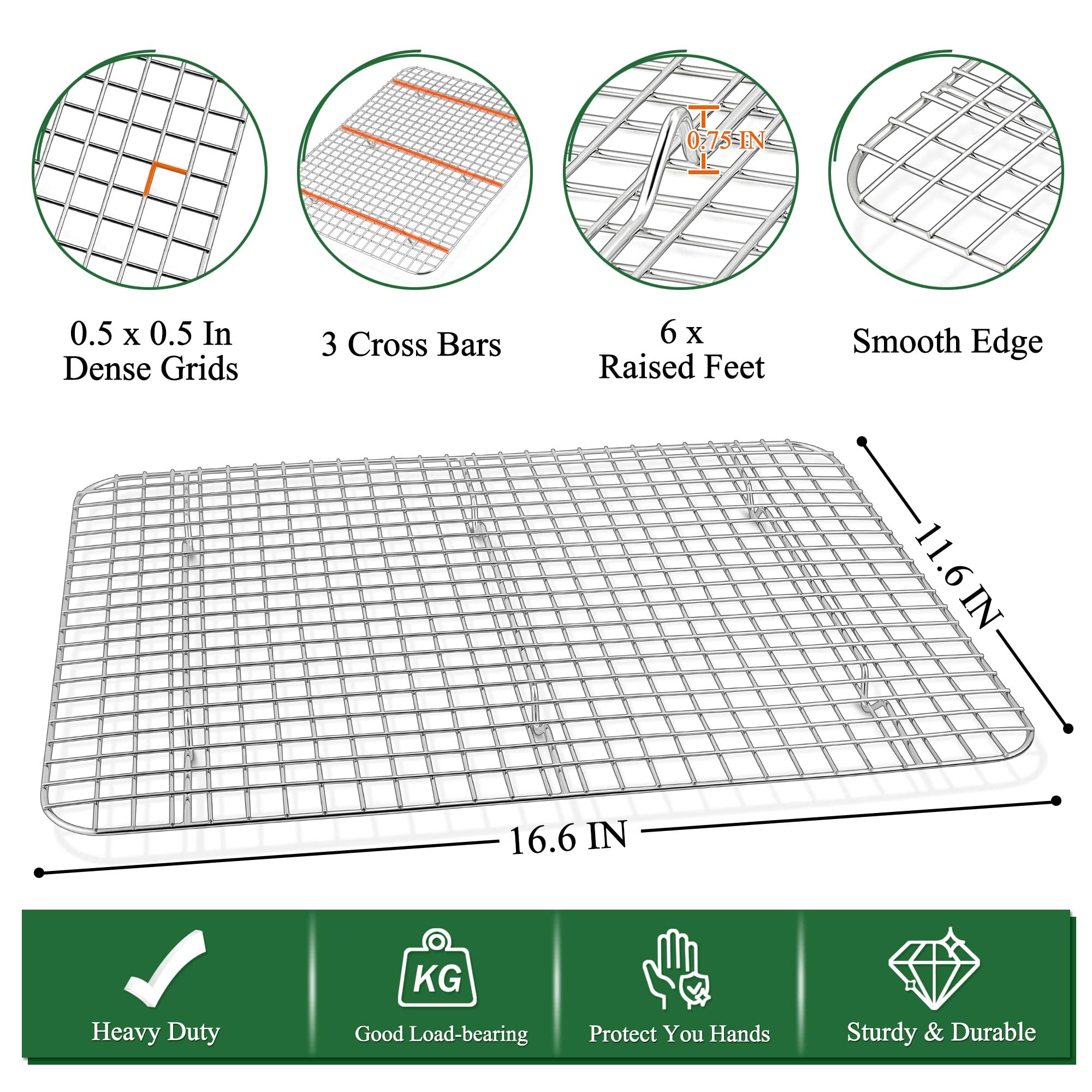P&P CHEF Stainless Steel Baking Sheet and Rack Set, 17.5 Inch, Silver, Oven & Dishwasher Safe (2 Pans + 2 Racks)