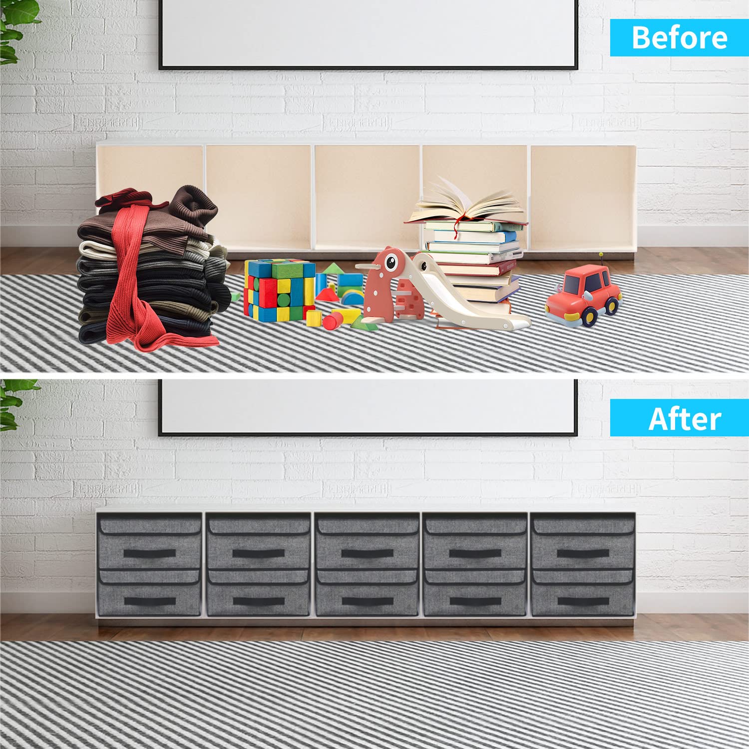 Onlyeasy Foldable Storage Bins Cubes Boxes With Lid - Storage Box Cube Cubby Basket Closet Organizer Pack Of Two With Leather Ha