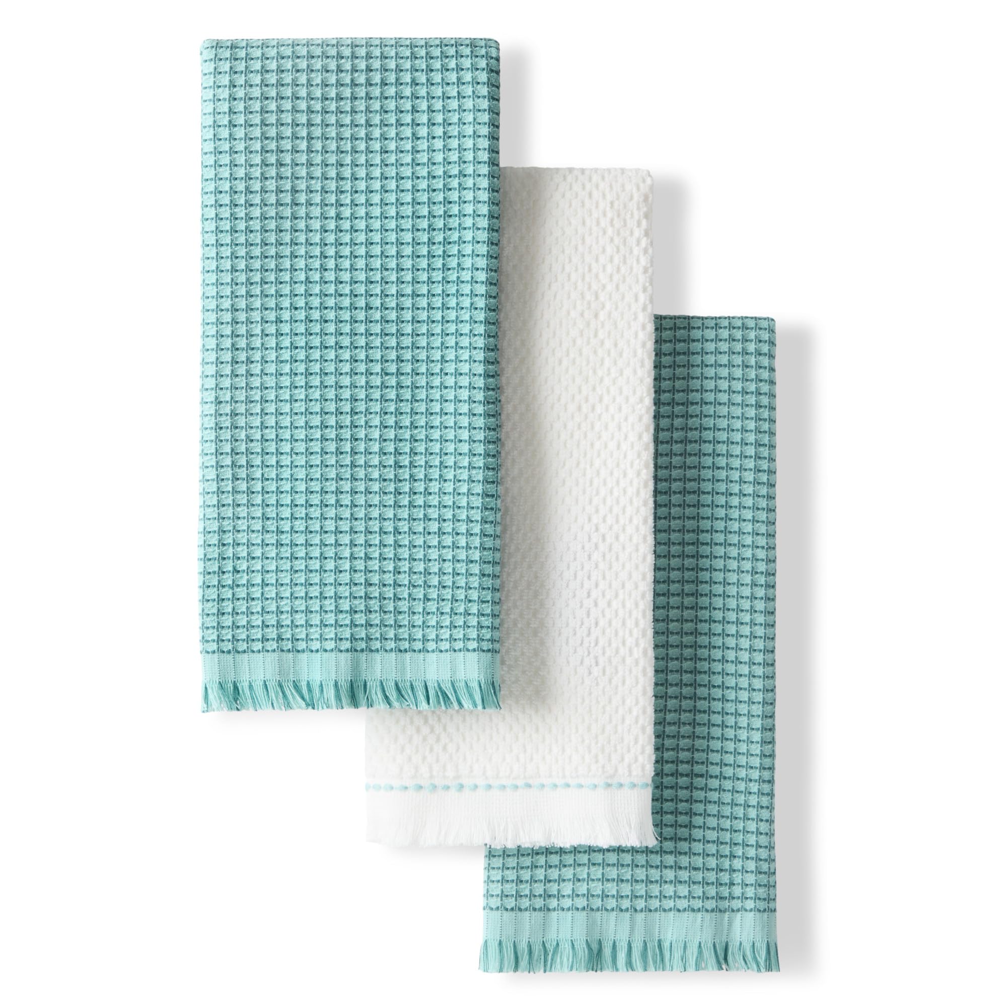KitchenAid Gourmet Series Gridlines Kitchen Towels 3-Pack Set, 100% Cotton Absorbent, Mineral Water Aqua, 18x28
