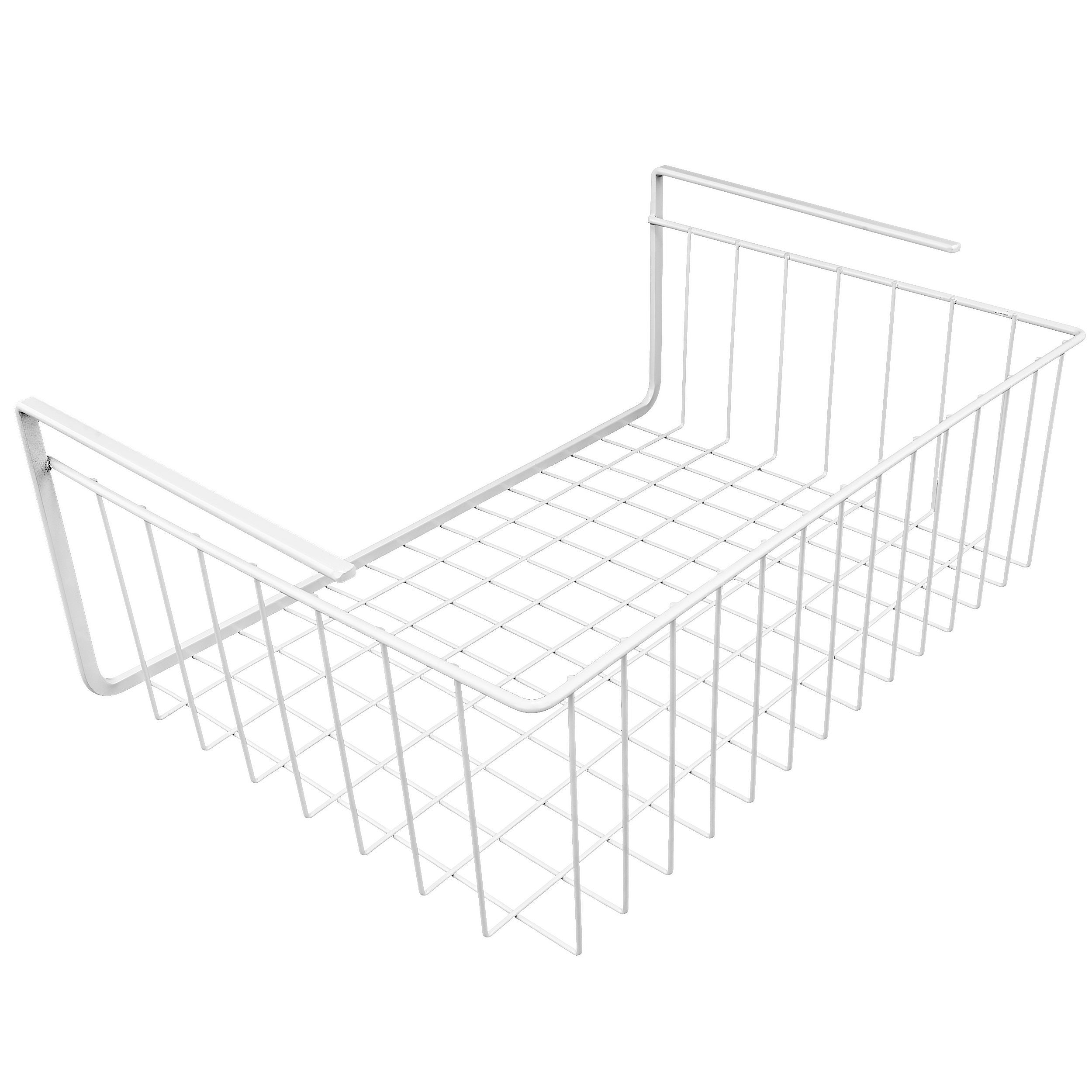 15'' Inch Easy Install White Wire Under Cabinet Wire Hanging Basket Shelf Organizer Rack For Kitchen Pantry Bathroom, White