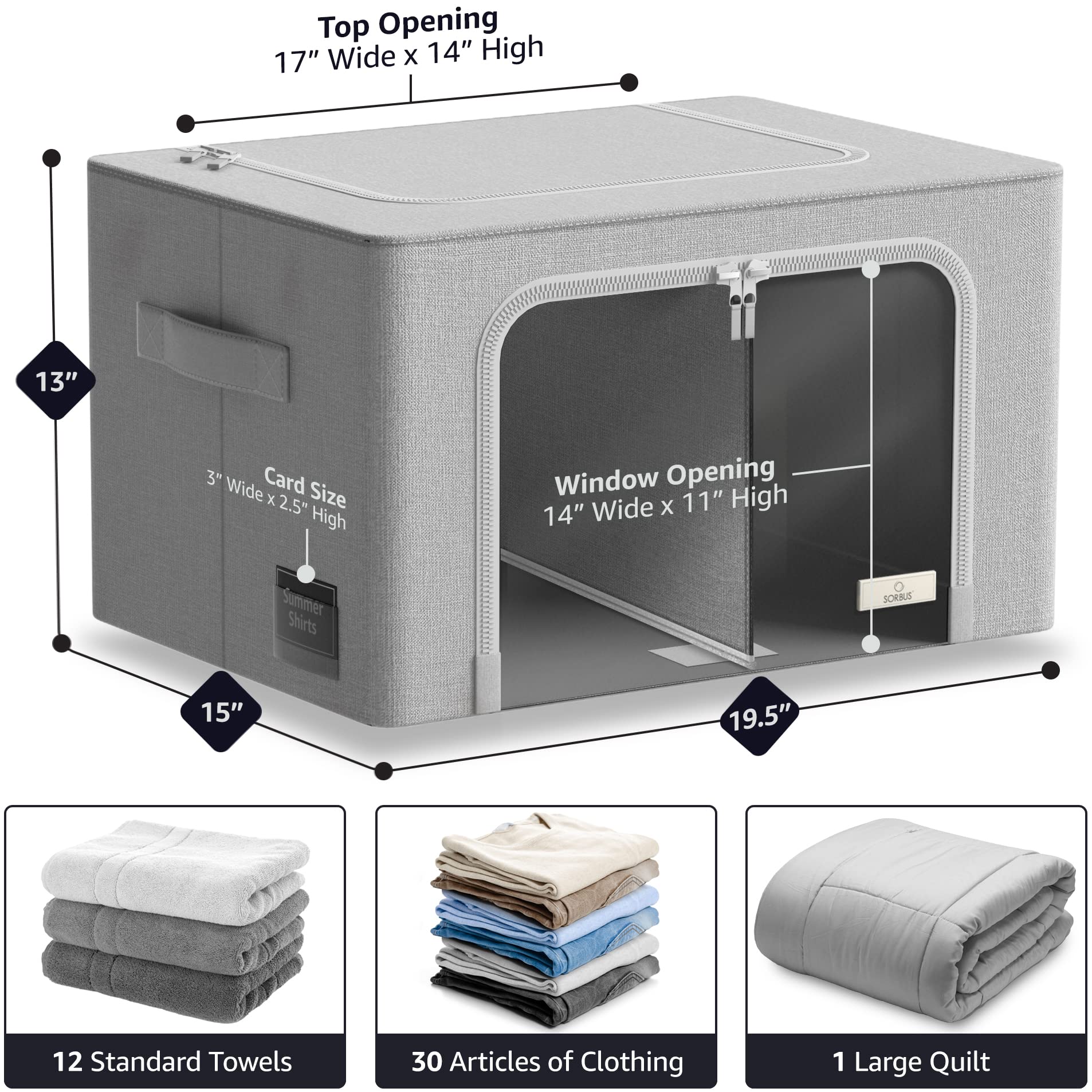 Sorbus Storage Bins with Divided Interior - Large Stackable & Foldable Organizer Containers with Metal Frame, Oxford Fabric, Lar