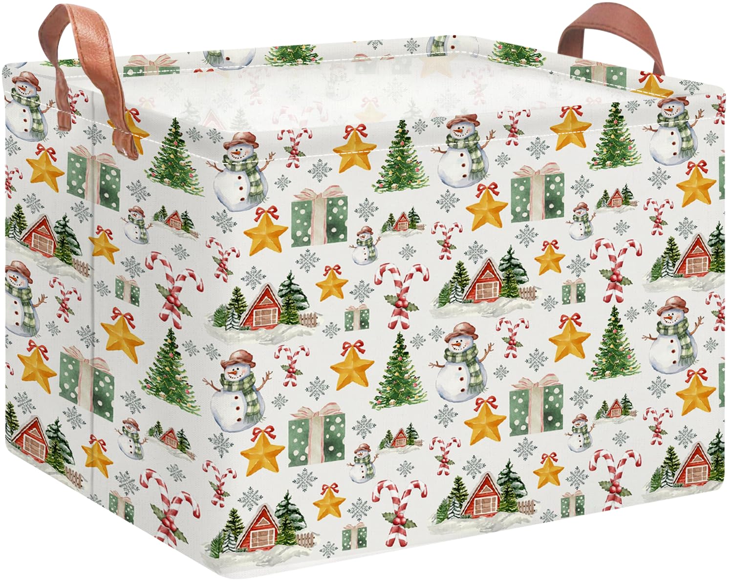 NTAOHAMPER Rectangular Storage Basket Empty,Storage Bin with Handles,Room Decor,Gift Basket,Book Box(Watercolor Christmas)