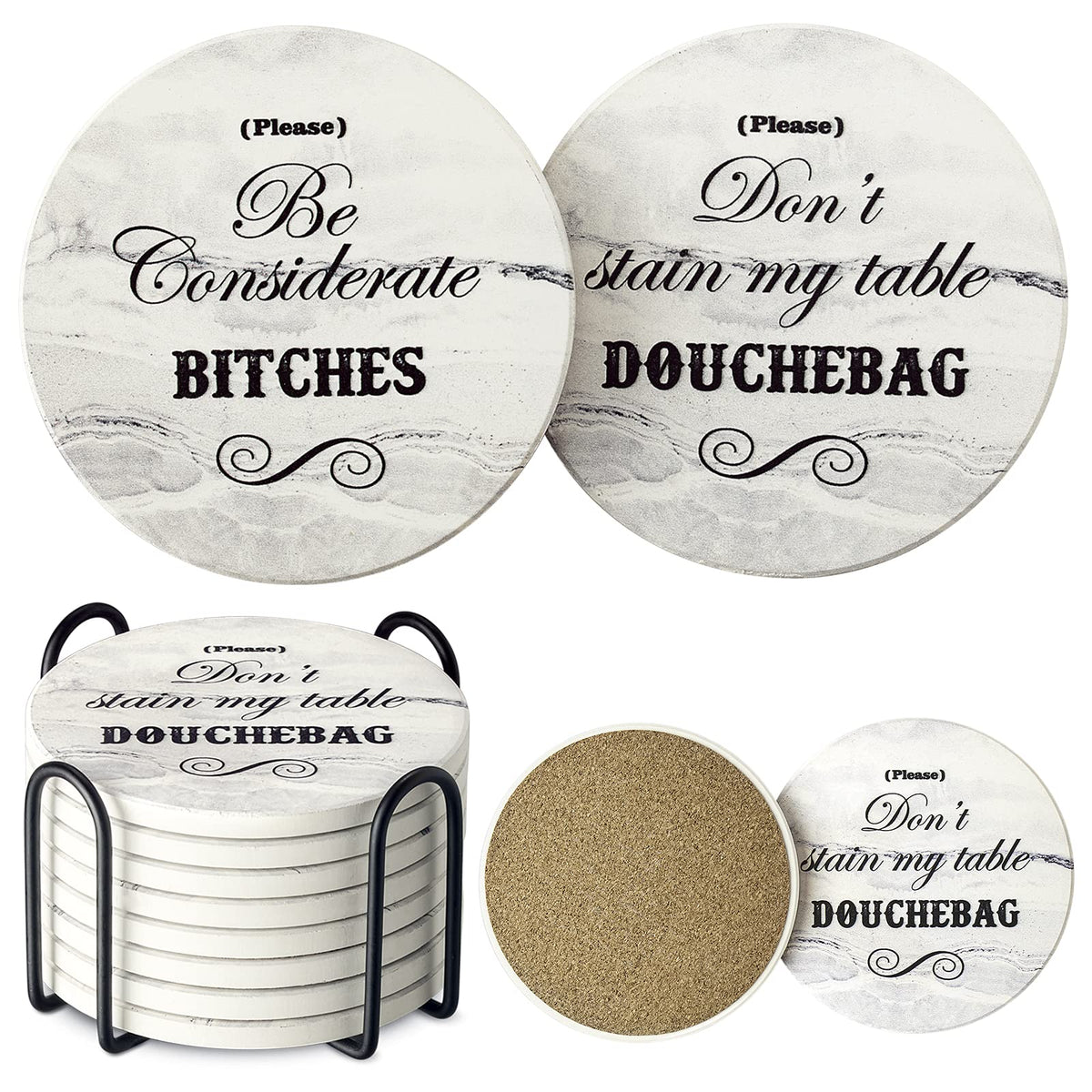 Lifver Funny Coasters Set Of 8, White Elephant Gifts For Adults - Christmas Coasters - Funny Gifts - Unique Gifts For Women Men