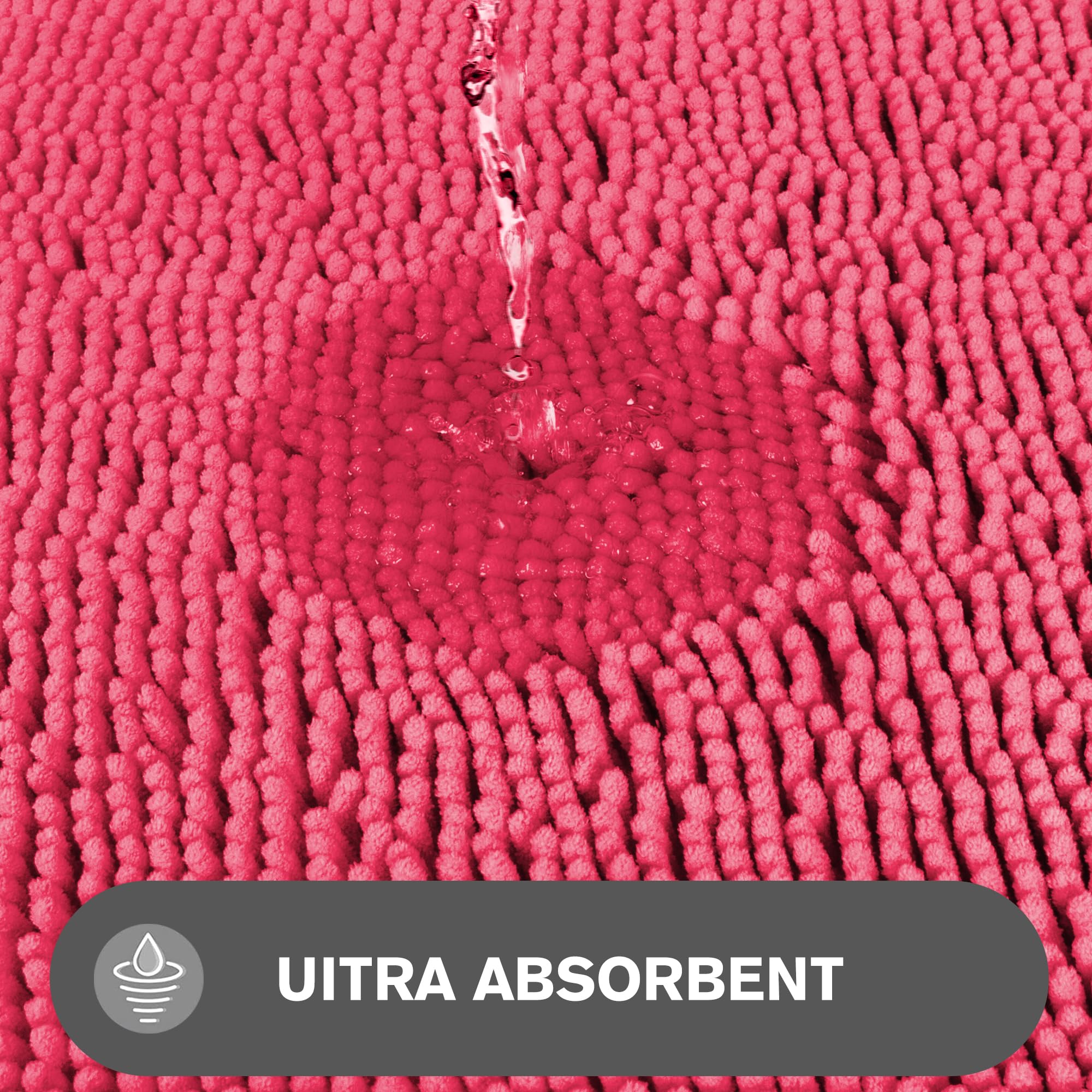 Pureswan Hot Pink Bathroom Rugs - Absorbent And Washable Bath Mat, Non-Slip, Thick Soft Chenille Bath Rugs For Bathroom Floor, S