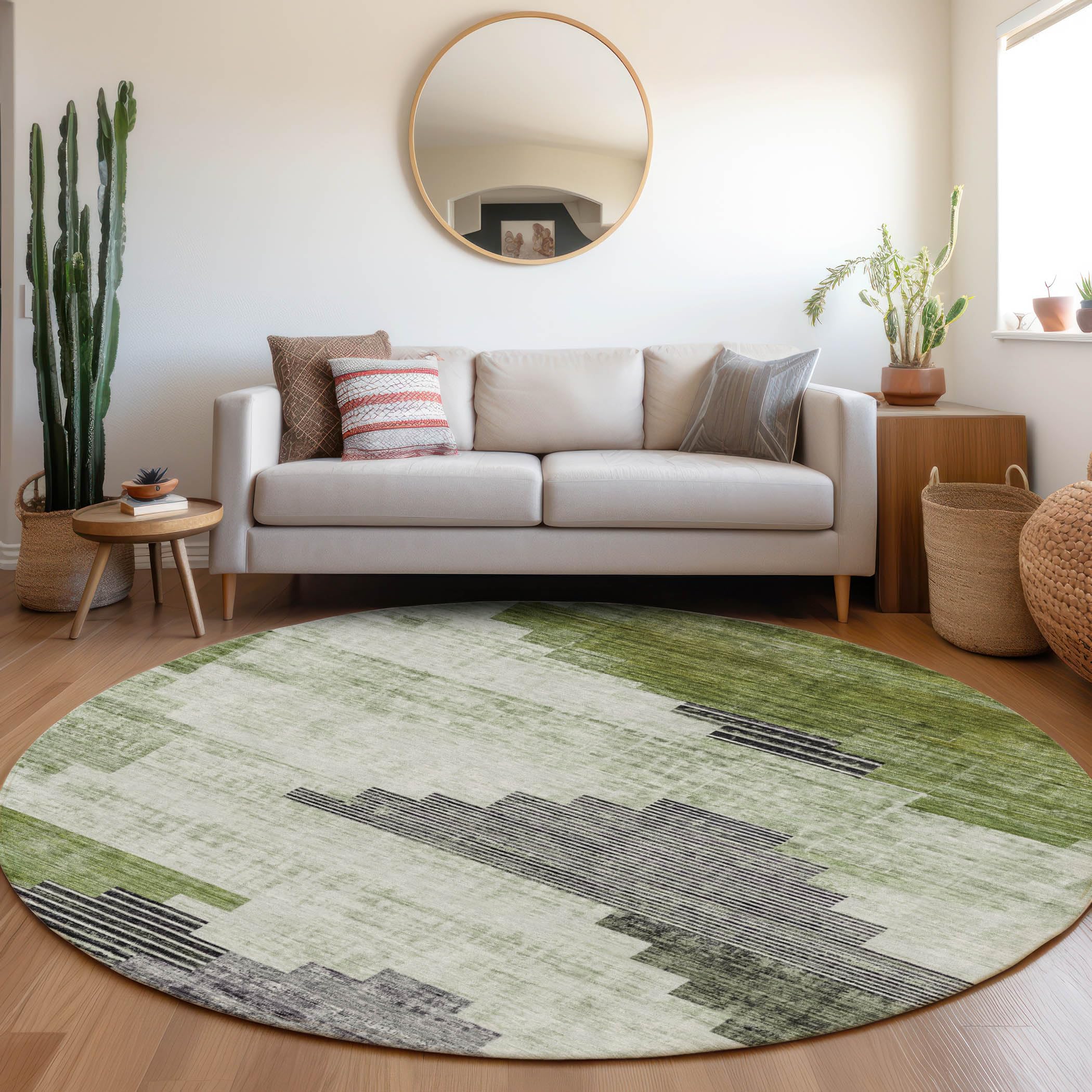 Machine Washable Indoor/Outdoor Chantille Fern 8 x 8 Round Rug