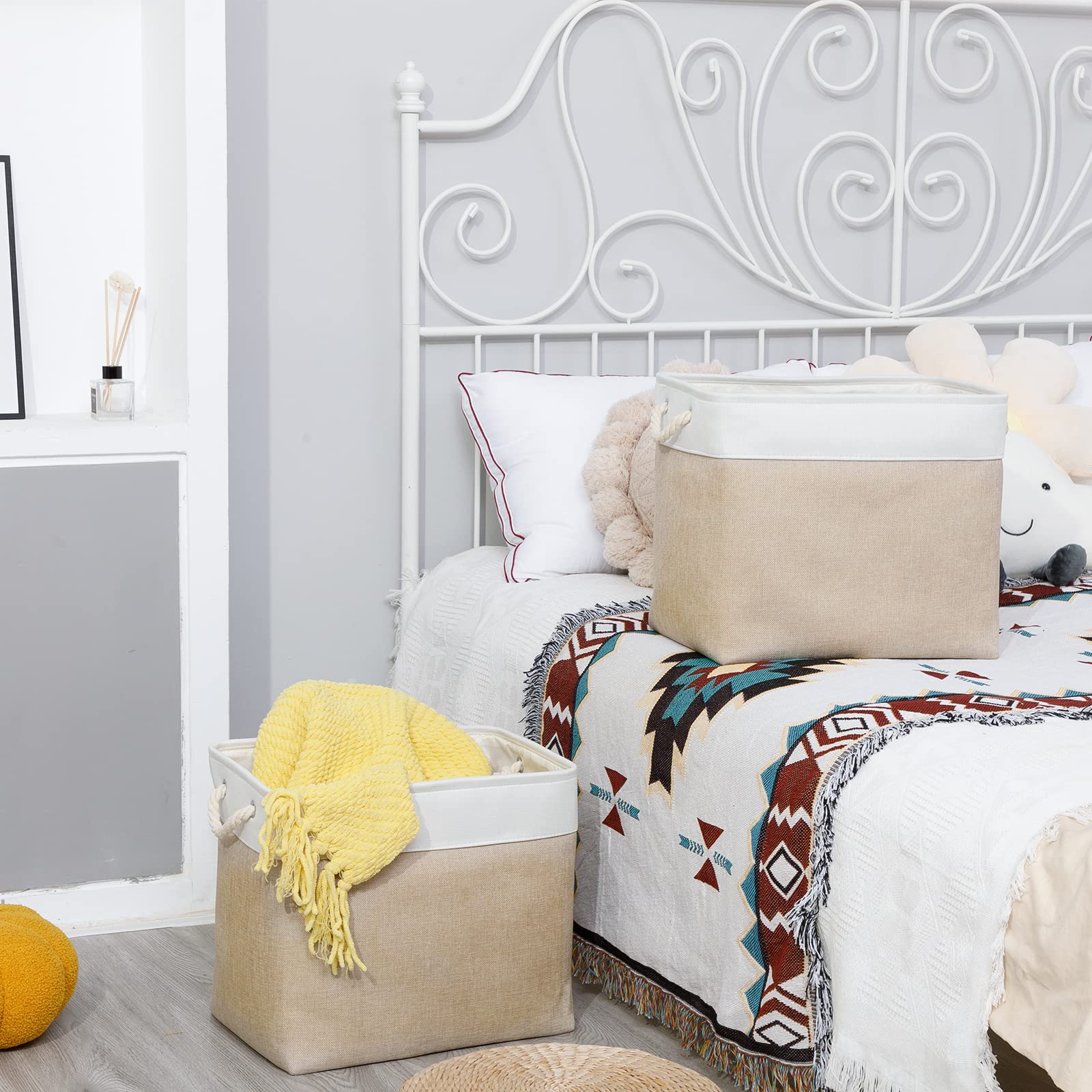 Bidtakay Storage Baskets For Shelves 17X12X15 In Beige Clothes Bins Storage For Closet Set Of 2 Large Organization Baskets For B