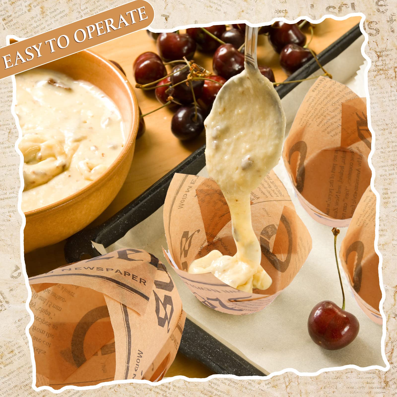 400 Pieces Tulip Cupcake Liners Newspaper Print Paper Cupcake Liner Greaseproof Muffin Liners Grease Resistant Cupcake Wrappers