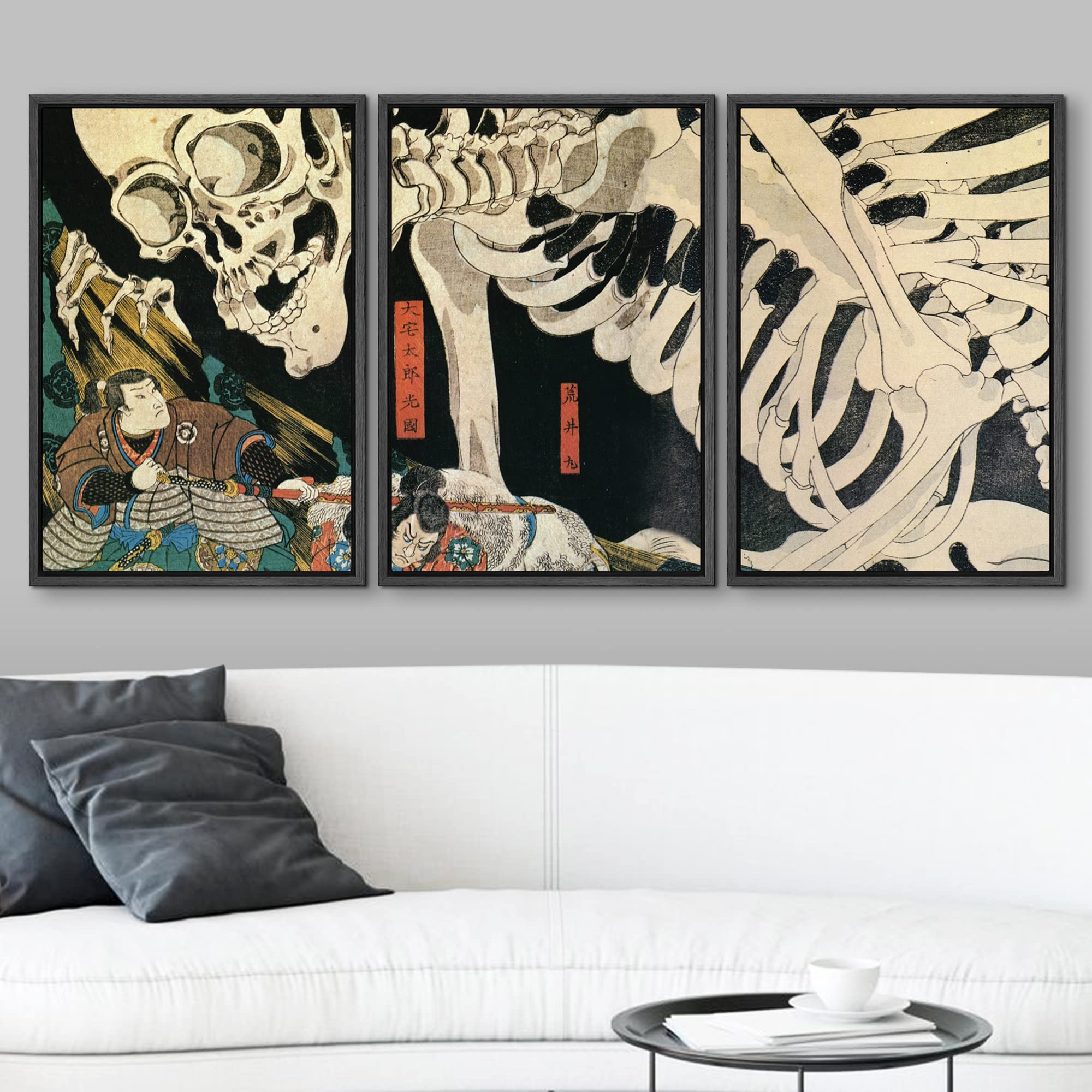 Wall26 Framed Wall Art Print Set Witch & Skeleton Ukiyo-E By Utagawa Takiyasha Historic Cultural Illustrations Fine Art Chic Sce