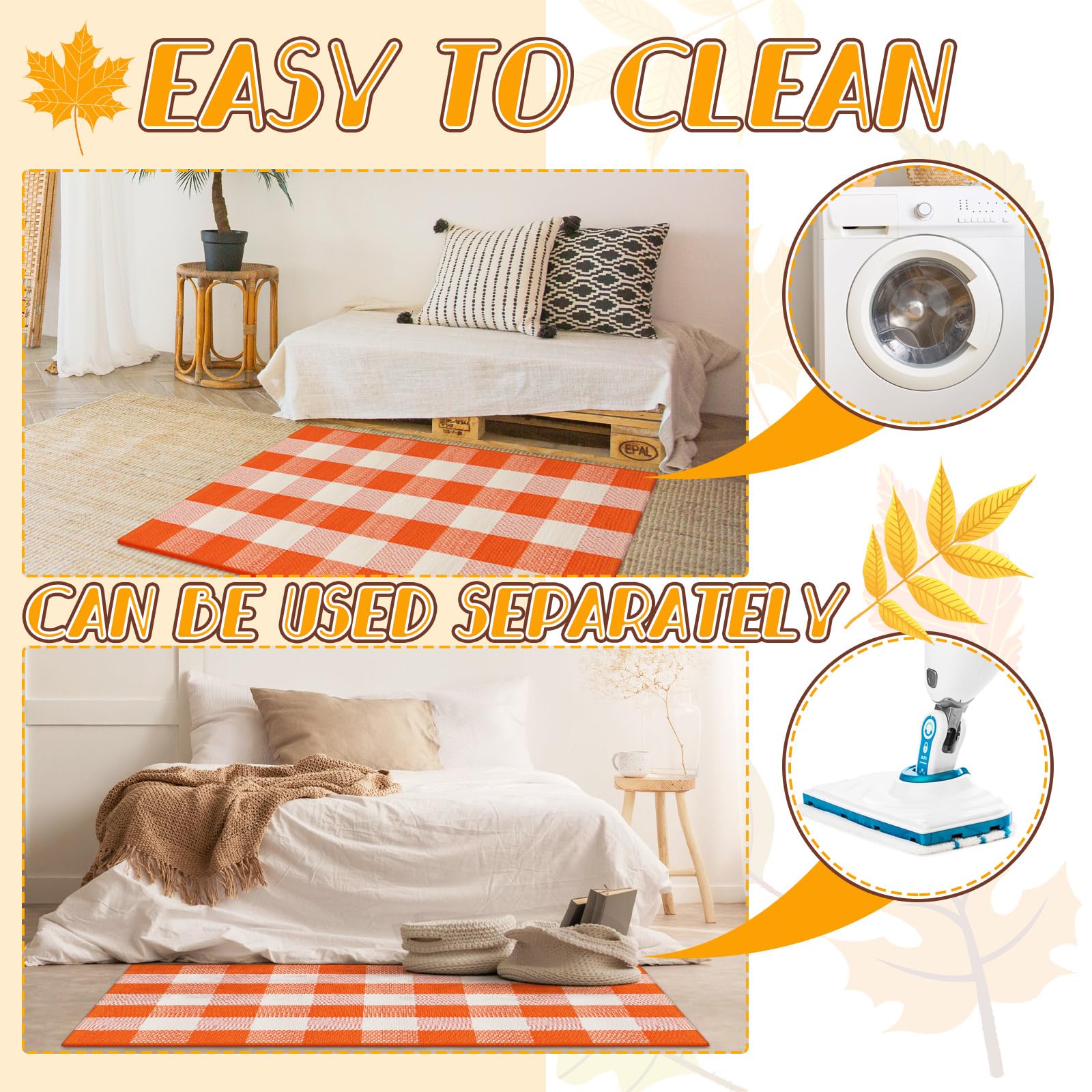 2 Pcs Thanksgiving Coir Doormat Outdoor Thanksgiving Maple Leave Welcome Outdoor Rugs for Layered Buffalo Orange White Plaid Mat