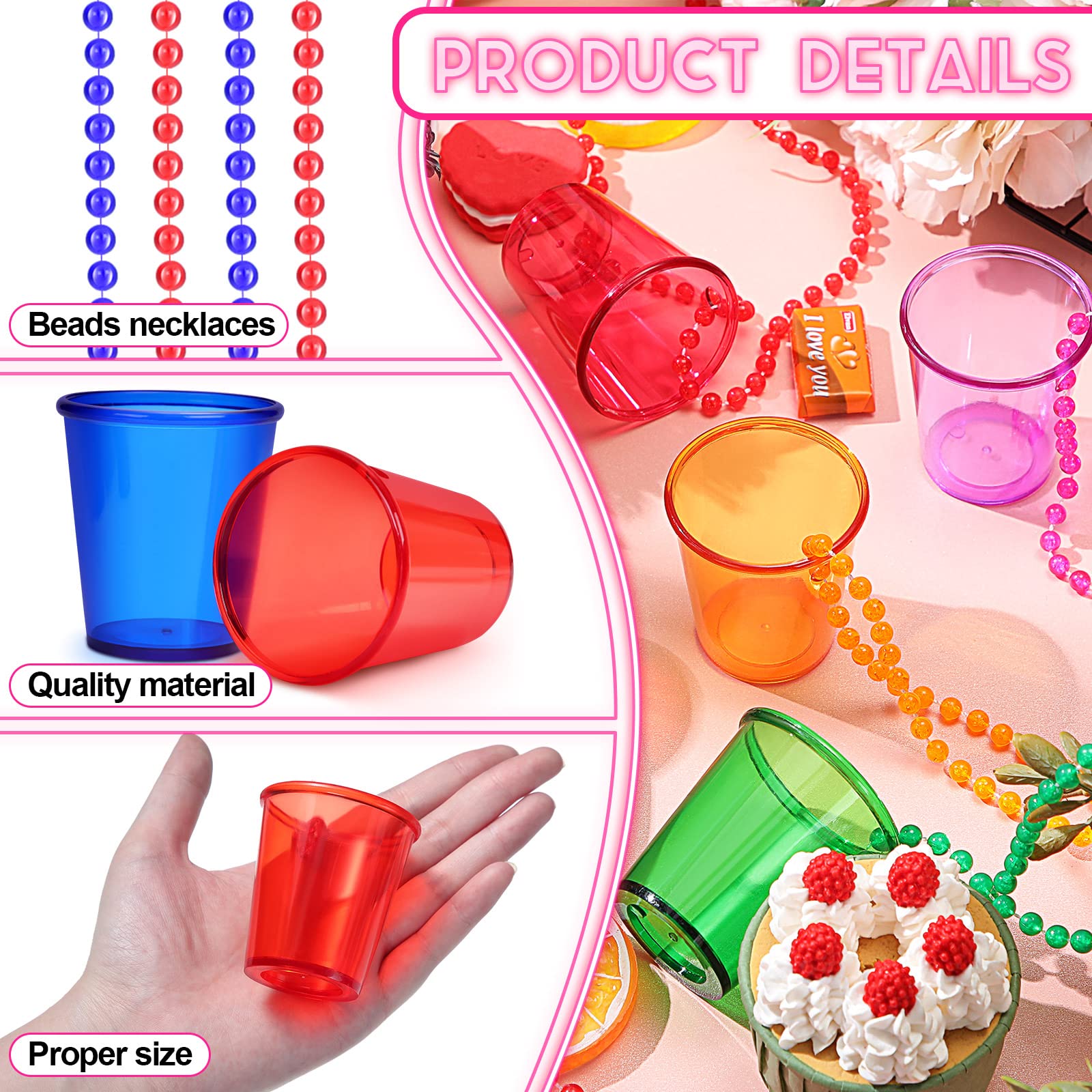 Hinly 48 Packs Halloween Necklaces Shot Glass Bachelorette Shot Glasses Cups Birthday Necklace Bride Plastic Shot Glass On Beade