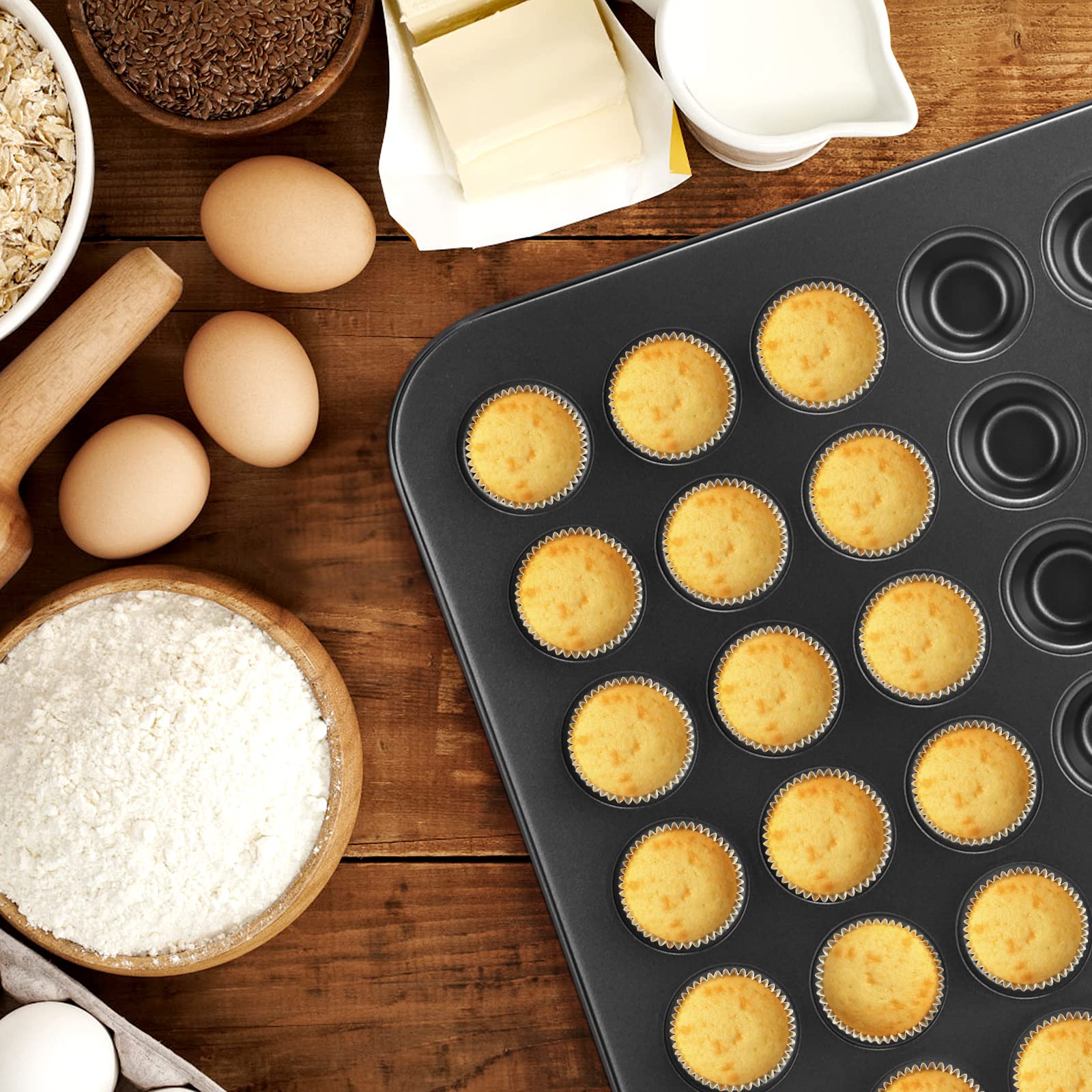 Cupcake Pan, 48-Cup Nonstick Mini Round Cupcake Pan Tray Baking Bakeware Cooking Accessory, 48 Cups Muffin And Cupcake Pan, Grey
