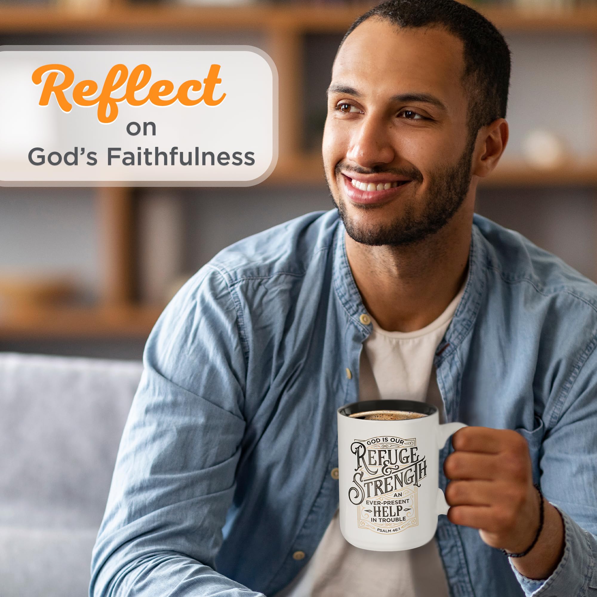 Christian Art Gifts Large Ceramic Men'S & Women'S Coffee & Tea Mug W/Encouraging Scripture: Refuge & Strength - Psalm 46:1 Inspi