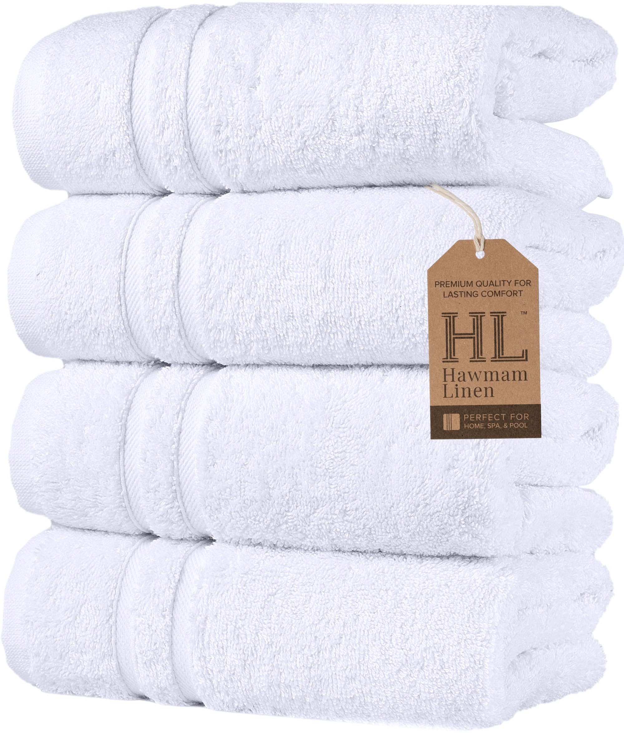 Hawmam Linen White Hand Towels 4-Pack -16 x 29 Turkish Cotton Premium Quality Soft and Absorbent Small Towels for Bathroom