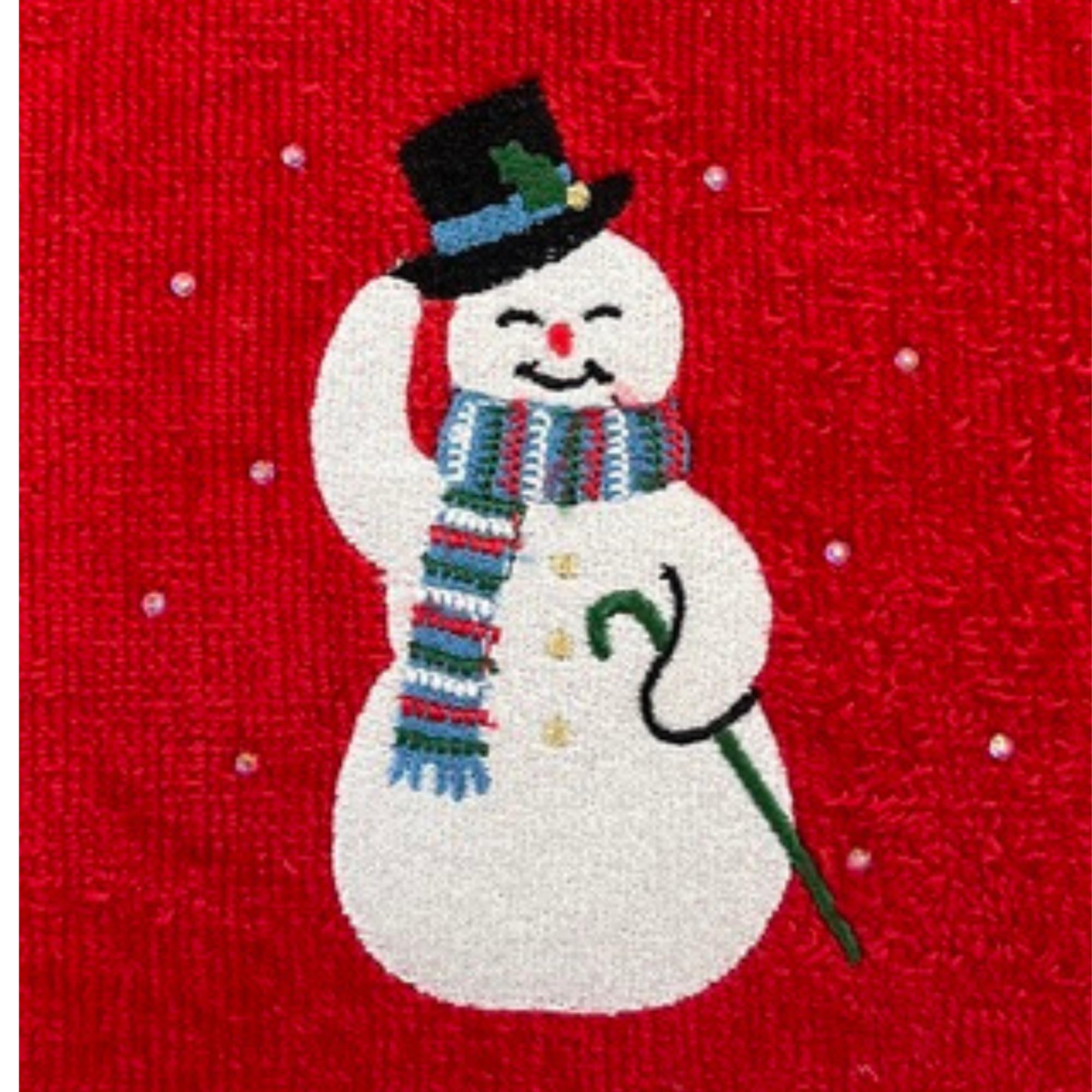 Serafina Home Holiday Christmas Bath Fingertip Towels, Embroidered Cheery Old Fashioned Retro Snowman With Stitched Hem, 2 Piece