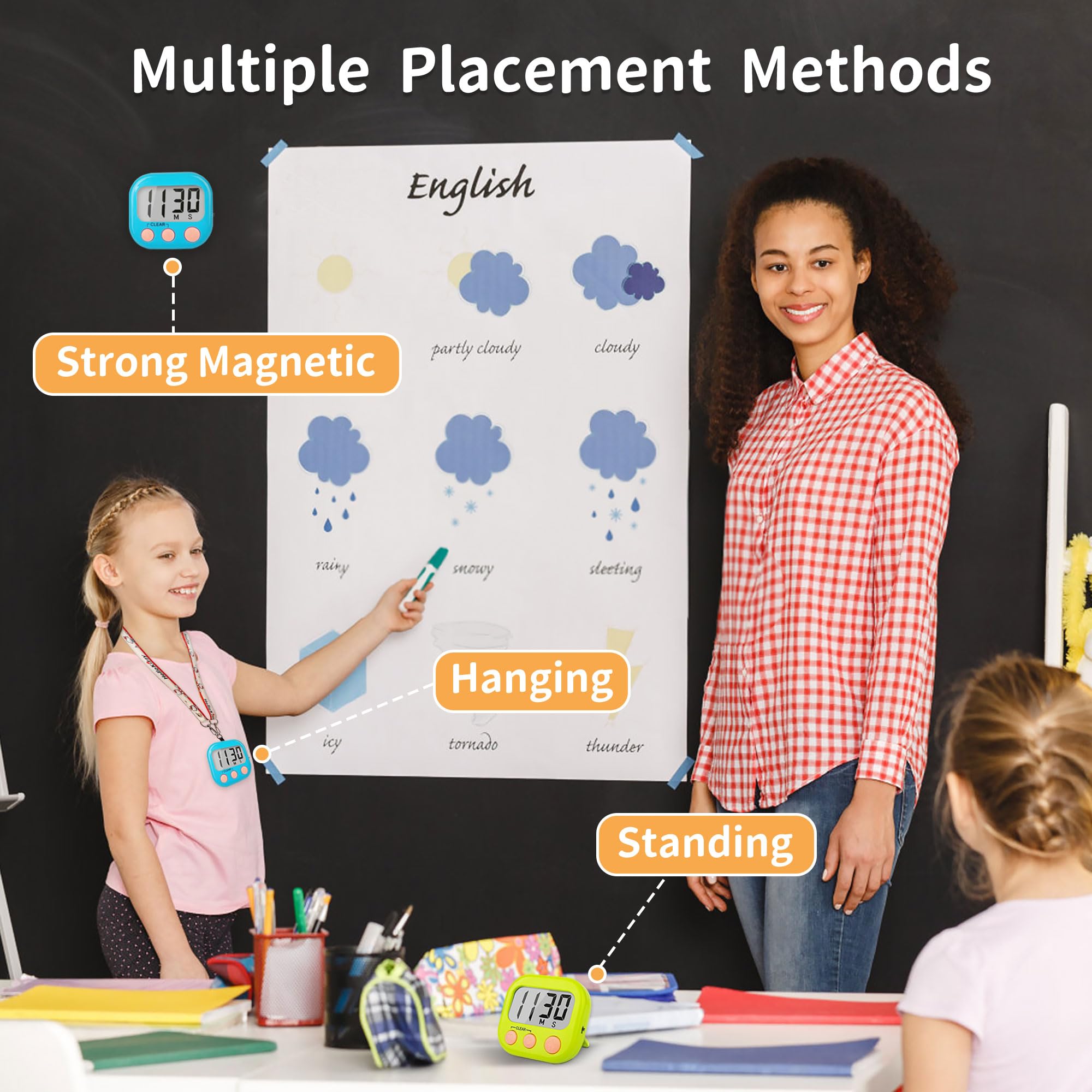 Classroom Timers for Teachers Kids Large Magnetic Digital Timer Teacher Supplies 6 Pack-Blue Green