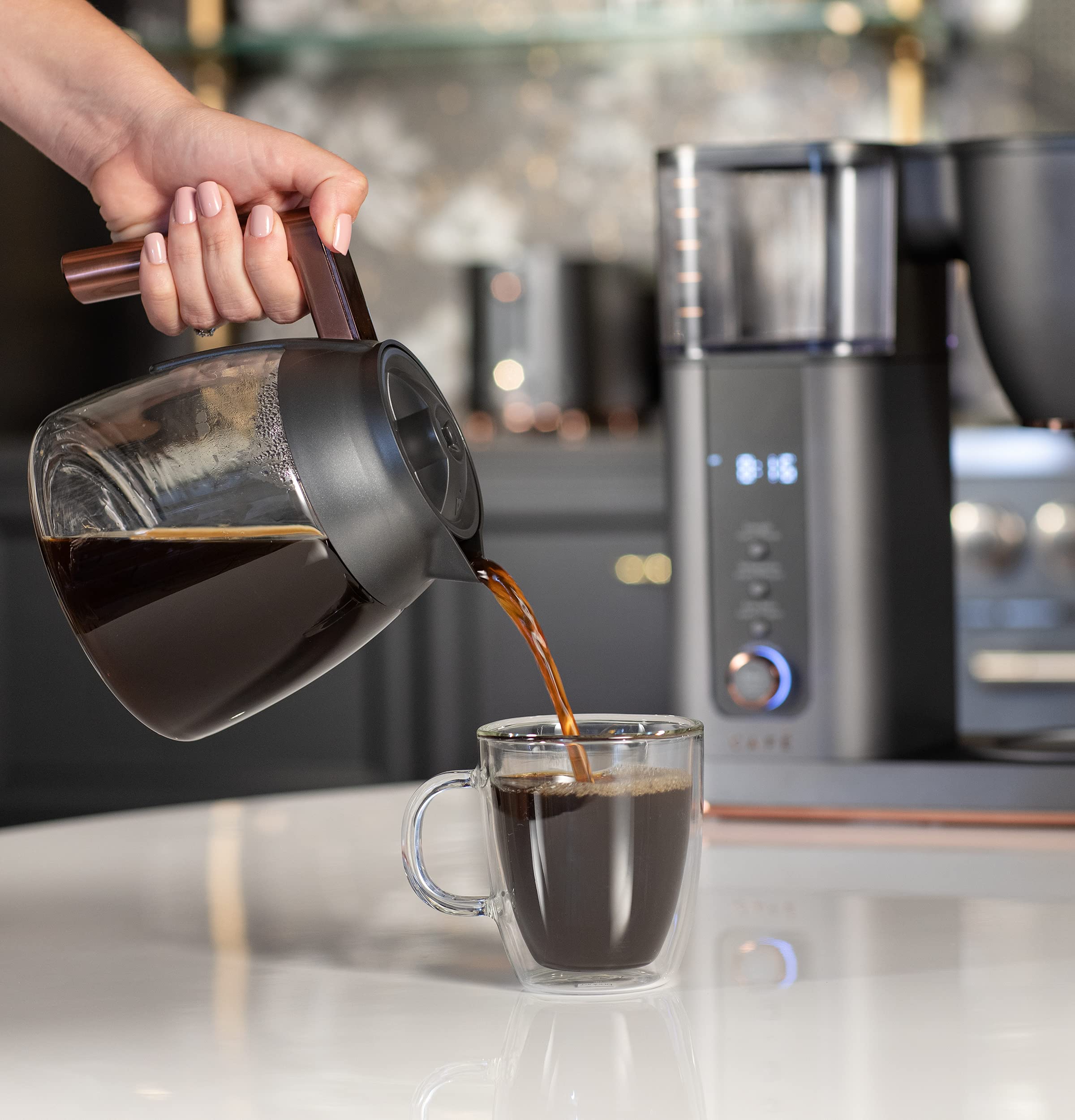 Caf   Specialty Drip Coffee Maker, 10-Cup Glass Carafe, Wifi Connected Smart Voice-To-Brew, Includes Reusable Filter Basket & Gr
