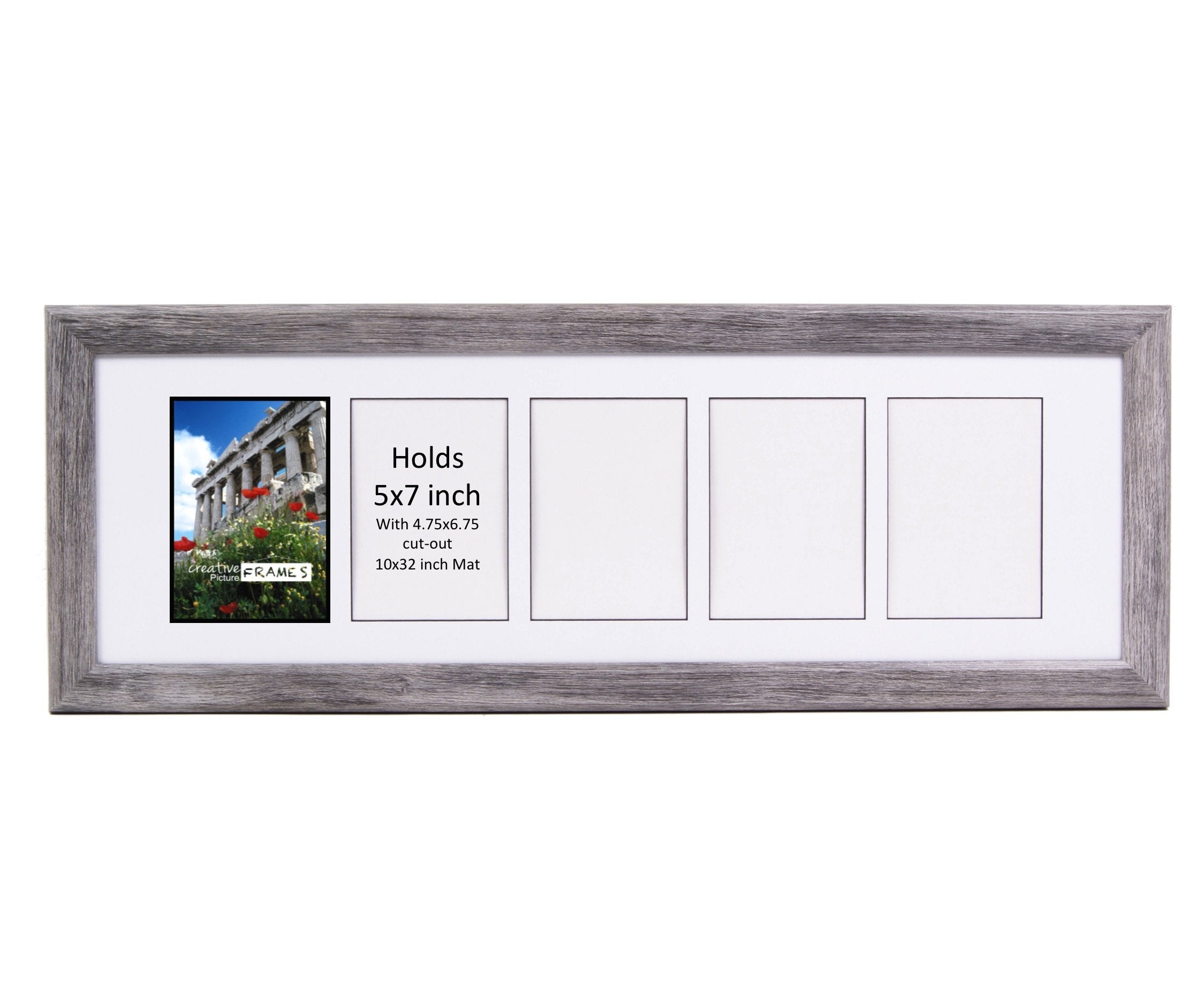 CreativePF- 5 Opening Glass Face Driftwood Picture Frame to hold 5 by 7 inch Photographs including 10x32-inch White Mat Collage