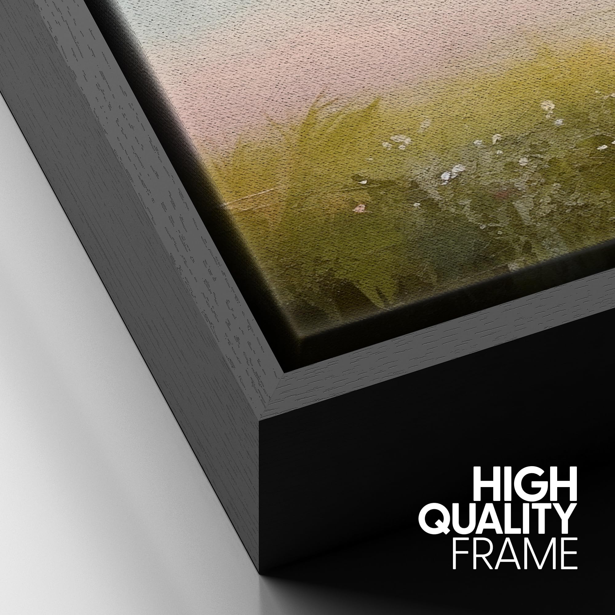 Signford Framed Canvas Print Wall Art Sunset Clouds Green Flower Meadow Nature Wilderness Illustration Minimalism Decorative Col