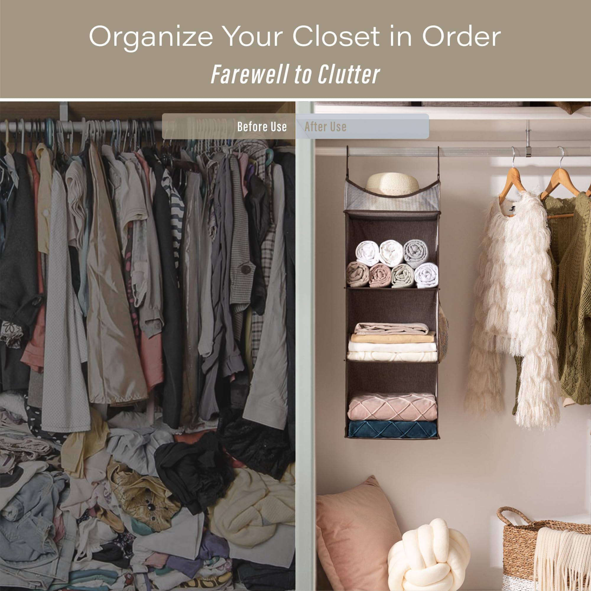 Storageworks Hanging Closet Organizer, 3-Shelf Hanging Closet Shelves With Top Shelf, 12'' W X 12'' D X 35 ''H, Extra-Large Spac