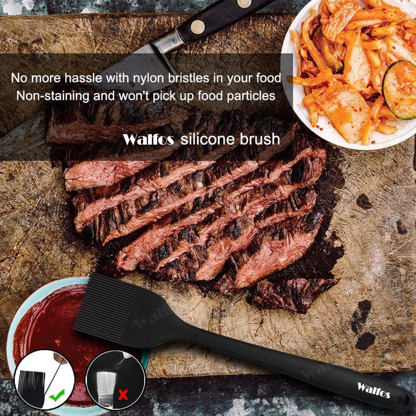 Walfos Silicone Basting Pastry Brush, Heat Resistant Pastry Brush Set, Strong Steel Core And One-Pieces Design, Perfect For Bbq