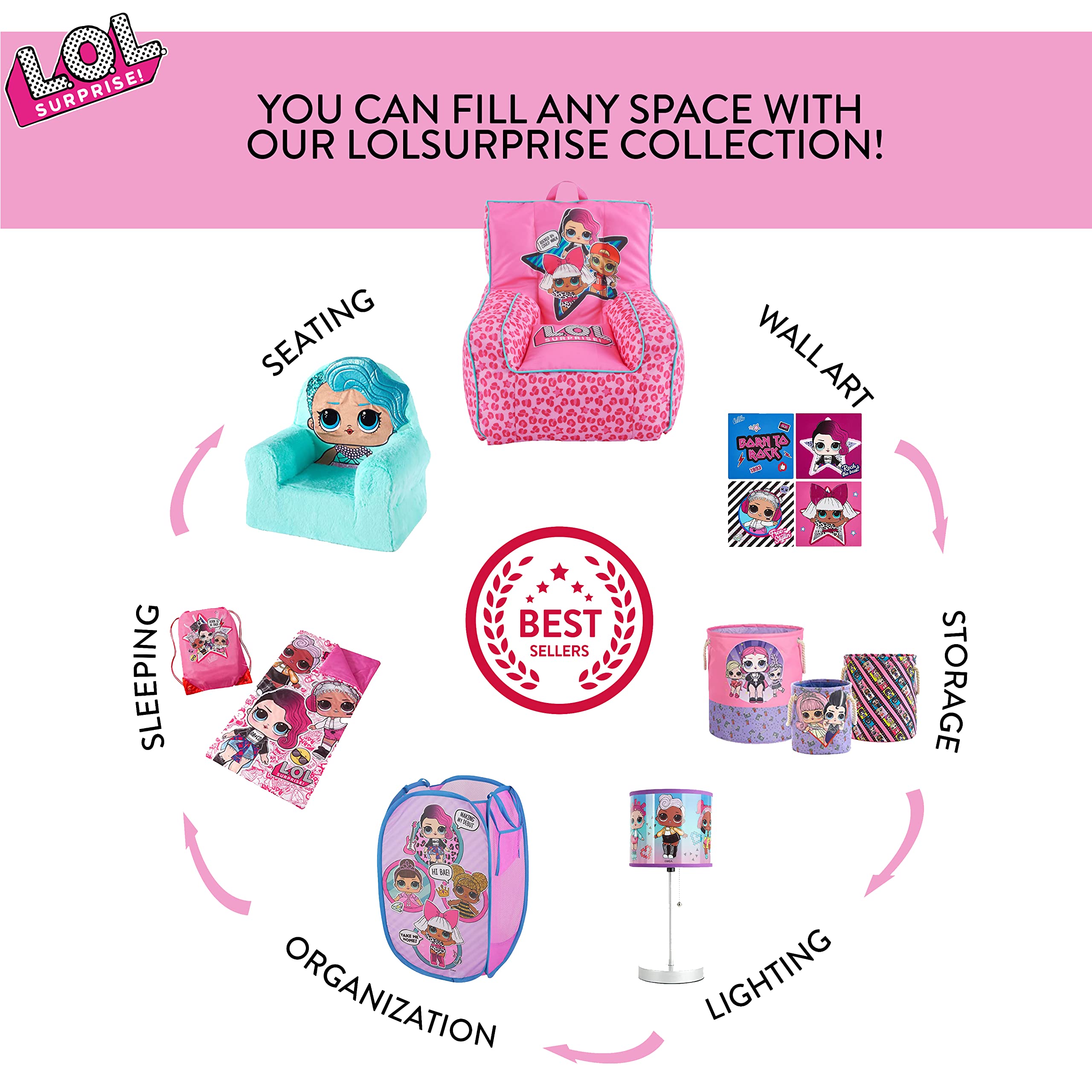 Idea Nuova Lol Surprise Pop Up Hamper, Pink With Durable Carry Handles, 21'' H X 13.5'' W X 13.5'' L