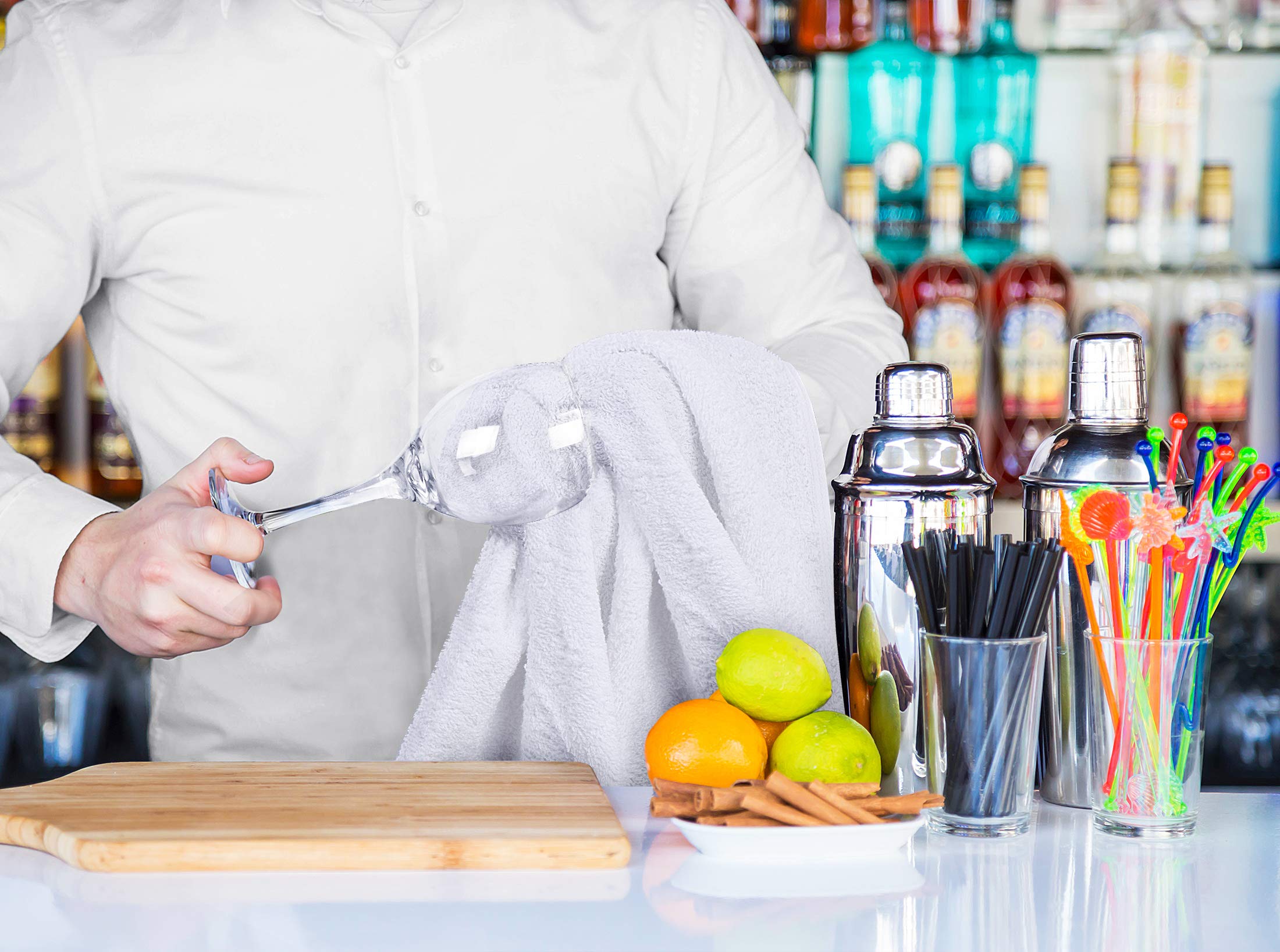 Utopia Towels Kitchen Bar Mops Towels, Pack Of 12 Towels - 16 X 19 Inches, 100% Cotton Super Absorbent White Bar Towels, Multi-P