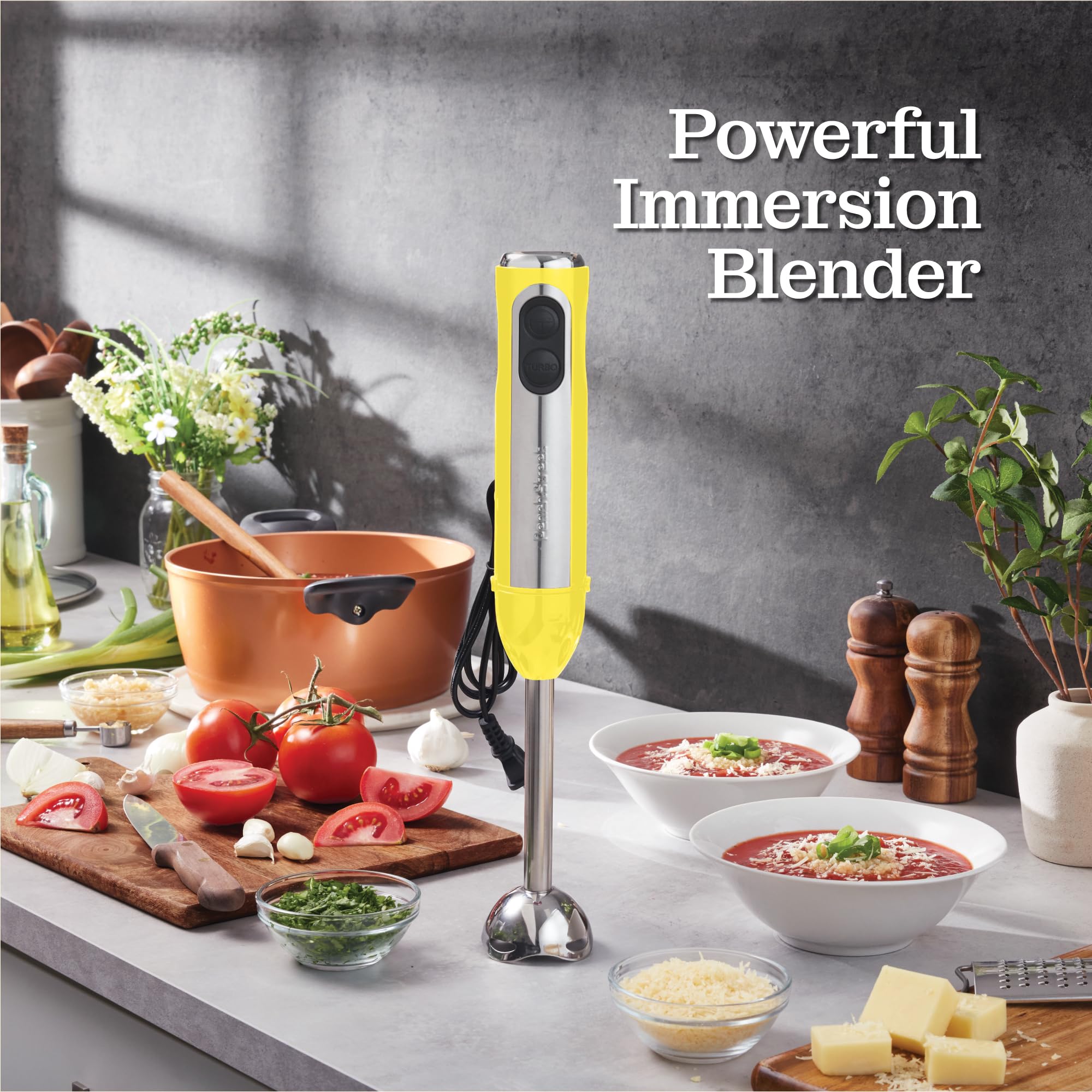 Powerful Immersion Blender, Electric Hand Blender 500 Watt With Turbo Mode, Detachable Base. Handheld Kitchen Gadget Blender Sti