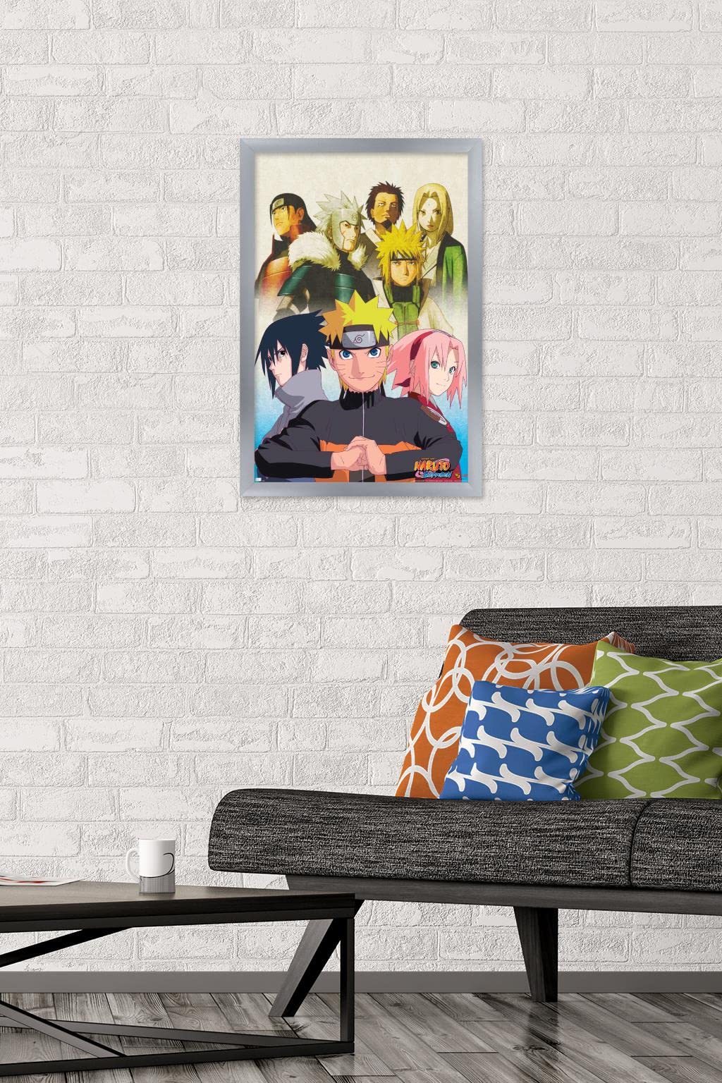 Trends International Naruto Shippuden - Key Art Wall Poster, 14.725'' X 22.375'', Silver Framed Version