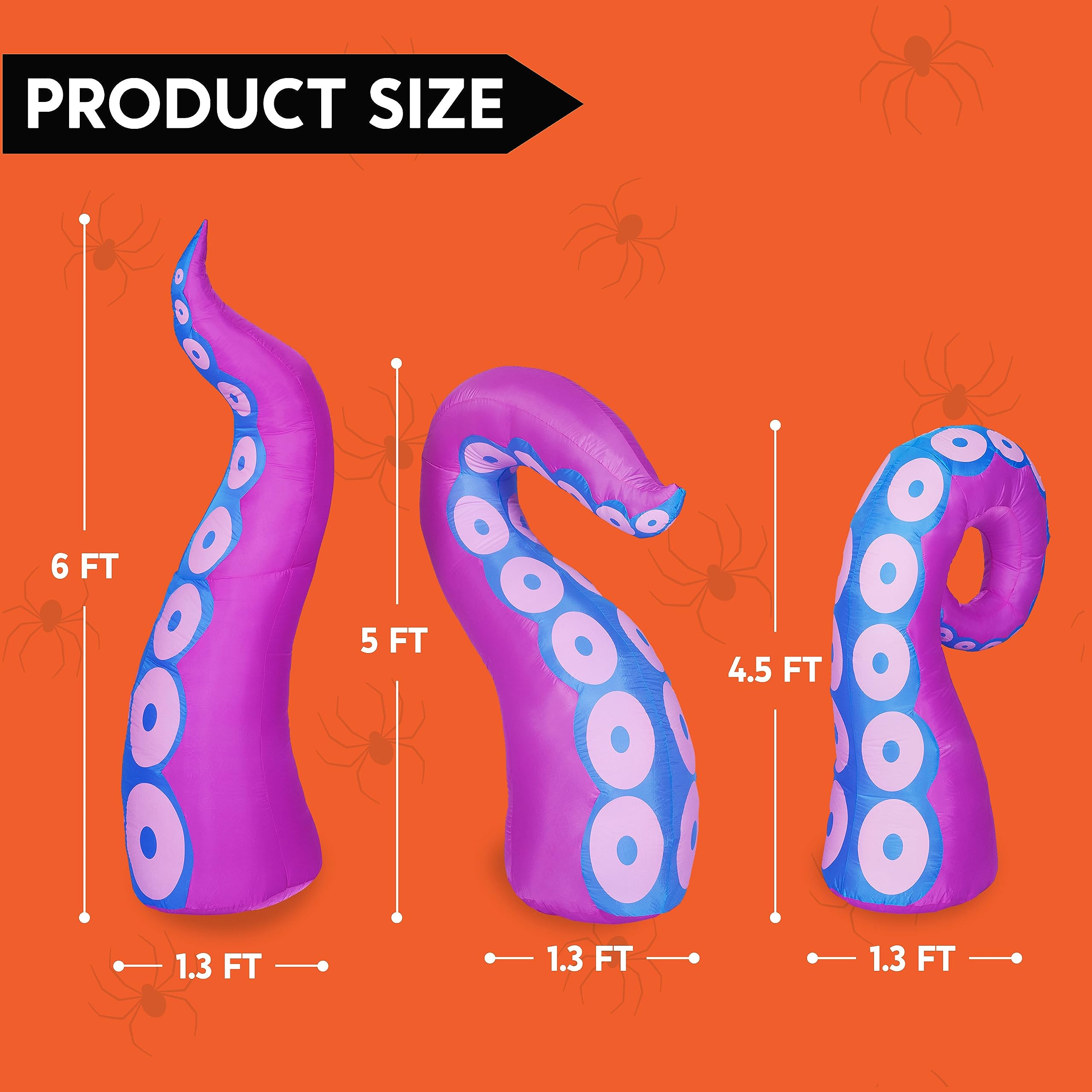 Joiedomi 3 Pcs Halloween Inflatables Octopus Tentacle Outdoor Window Decorations, Octopus Legs with Build-in LEDs, Halloween Fro