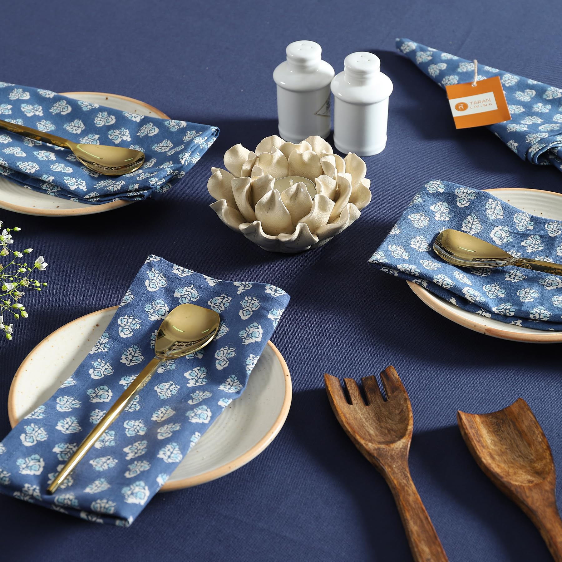 Taran Flower Print Cotton Dinner Napkins Set Of 12 | 18X18 Inches | 100% Natural, Reusable Linens For Dinner, Events, Weddings