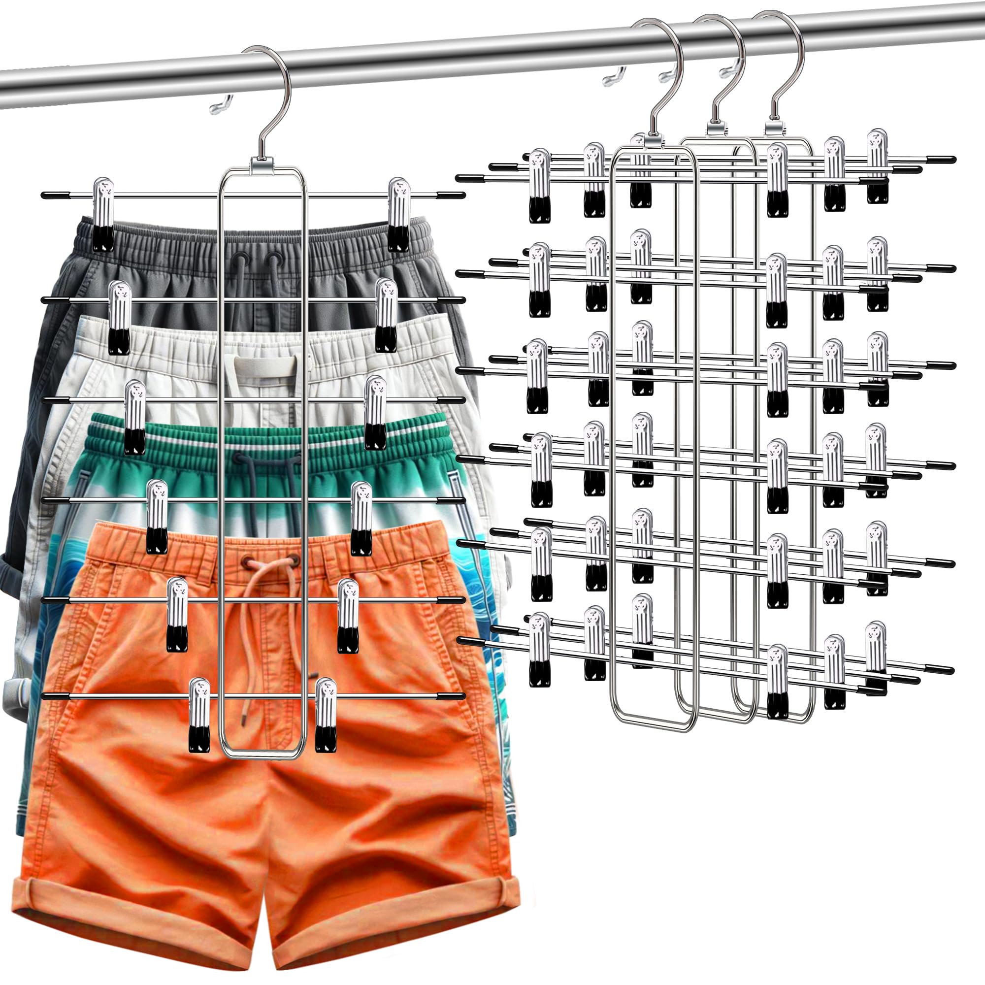 3 Pack Pants-Hangers-Space-Saving,6 Tier Skirt-Hangers With Clips For Closet-Organizers-And-Storage,Foldable Dorm-Room-Essential