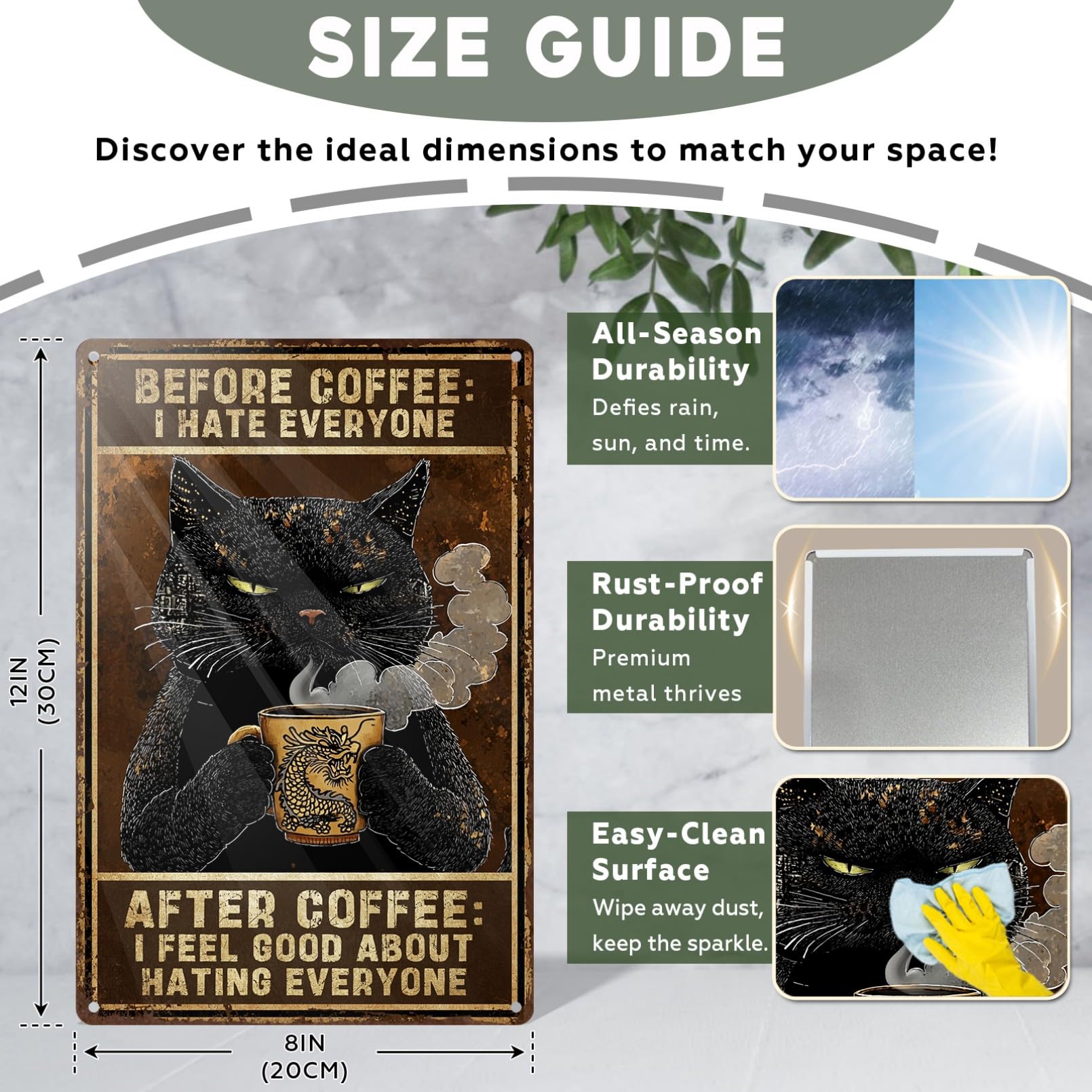 Waltheon Funny Black Cat Coffee Metal Sign Vintage Retro Tin Poster for Kitchen Wall Decor Humorous Gift for Coffee Lovers 8x12