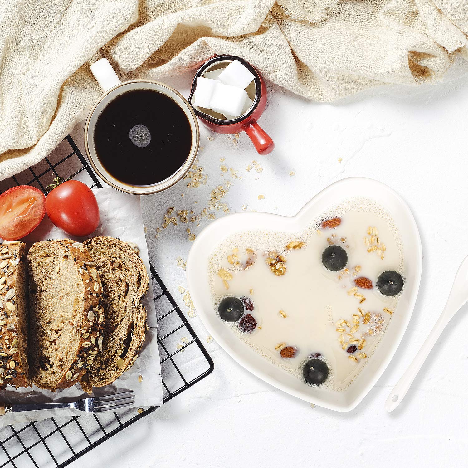 Keponbee Heart Bowls Porcelain 2 Pcs White Heart-Shaped Bowl Dessert Bowls/Salad Bowl 7 Inch, 20 Oz