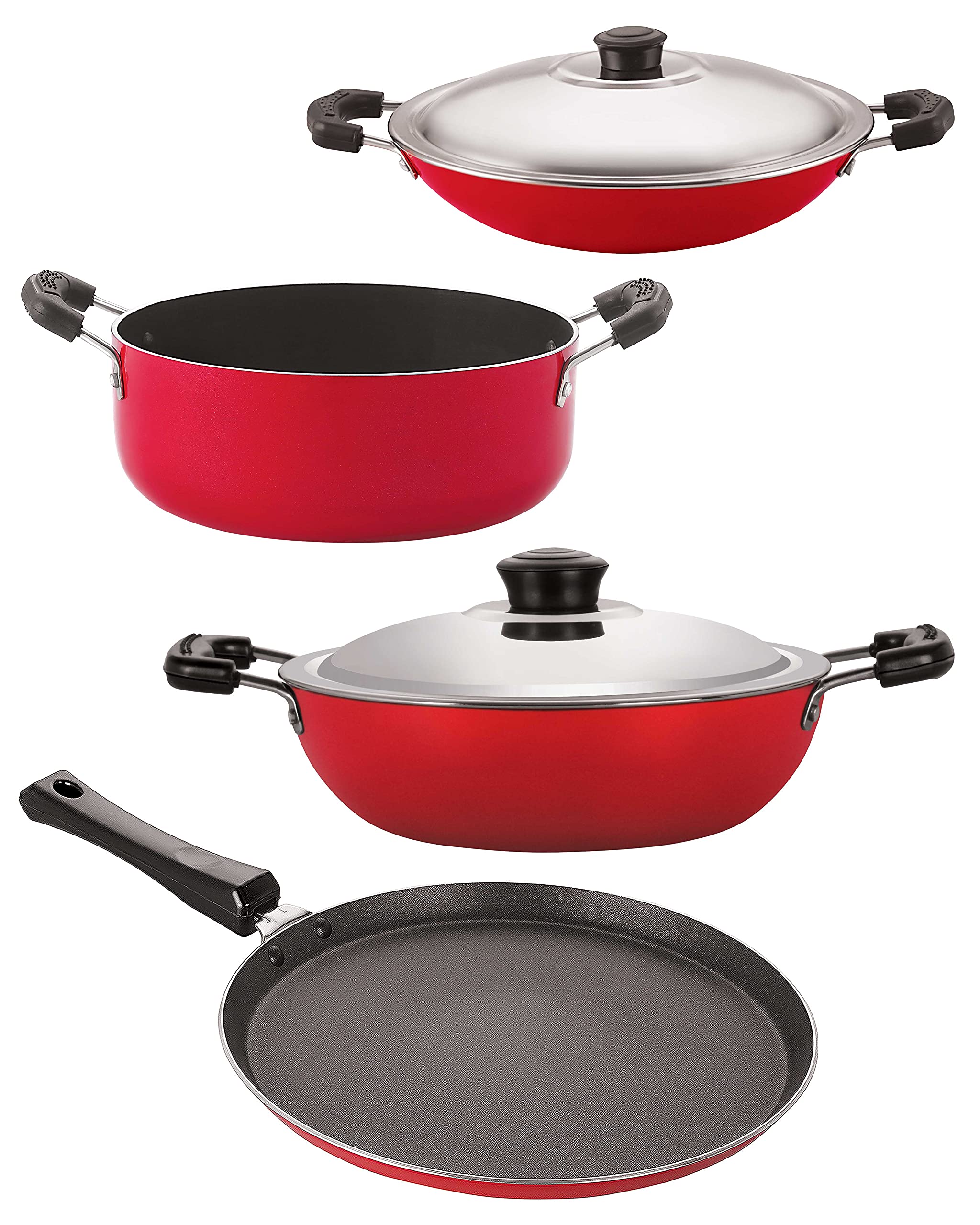 Nirlon Non Stick Bpa Free Aluminium Kitchen Cooking Essential Set Of 4 Pieces (Ft12_Dkd(B)_Ac_Cs24)