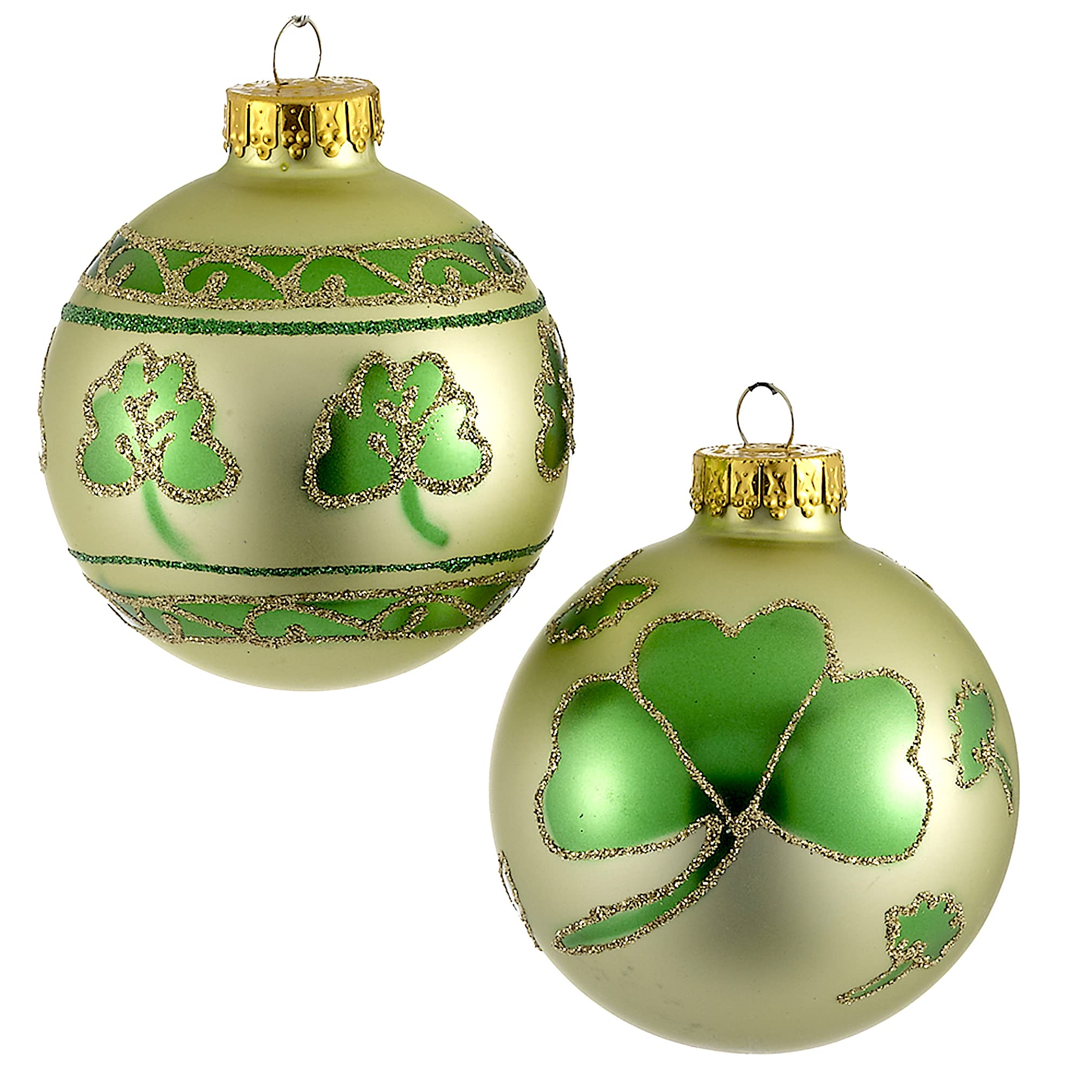 Kurt Adler Shamrock Large & Center Band Design Decorative Glass Balls 4pc