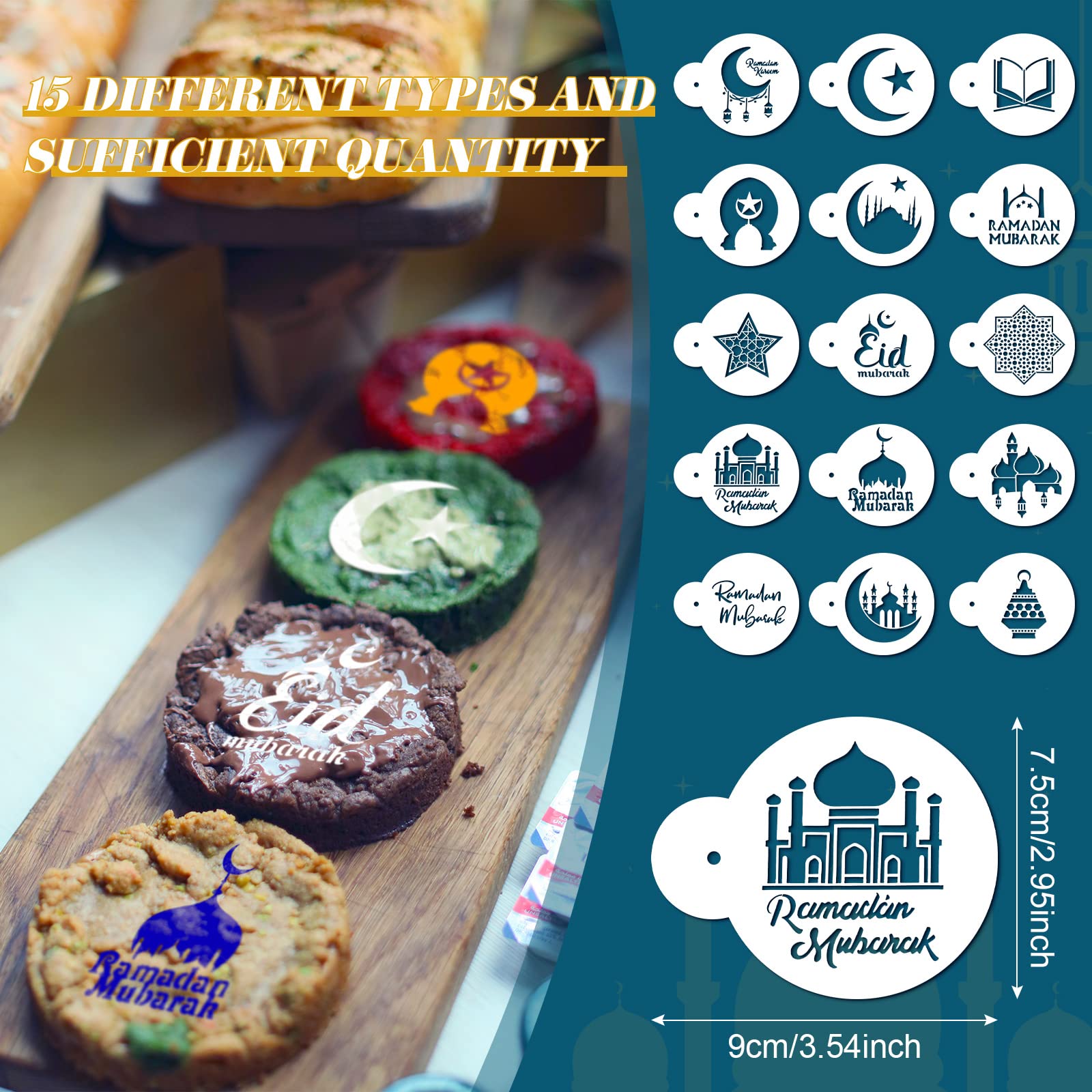 30 Pcs Eid Mubarak Cookie Stencil Set Ramadan Coffee Stencils Eid Ramadan Coffee Decorating Stencils Reusable Cake Cookies Bakin