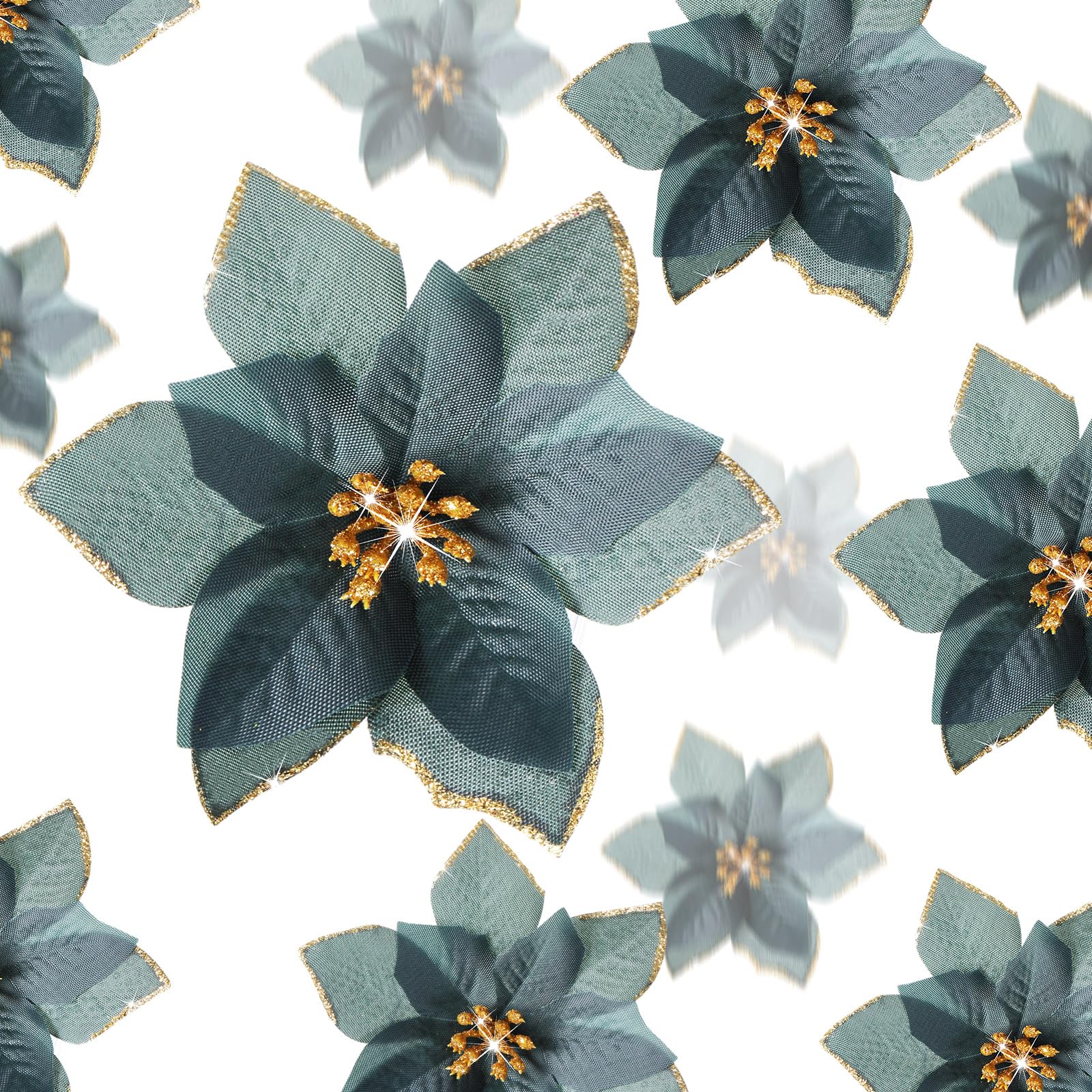 36 Pcs 3 Size Christmas Poinsettia Christmas Tree Flowers Glitter Faux Flowers Decoration Artificial Poinsettia Ornaments For Ch