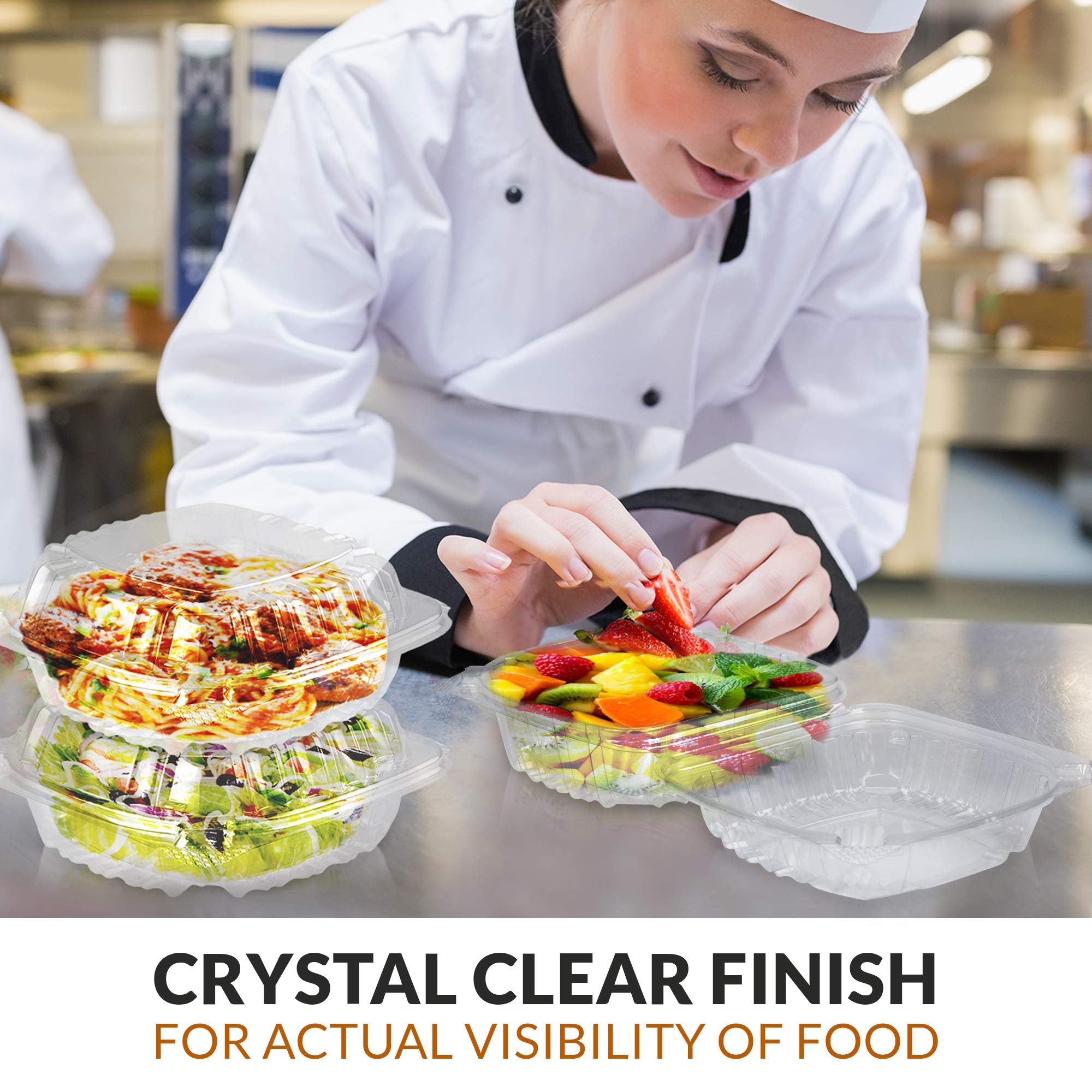 Fit Meal Prep 50 Pack 5.38'' X 5.25'' X 2.63'' Clear Hinged Plastic Containers, Clamshell Take Out Containers, Bakery To Go Disp