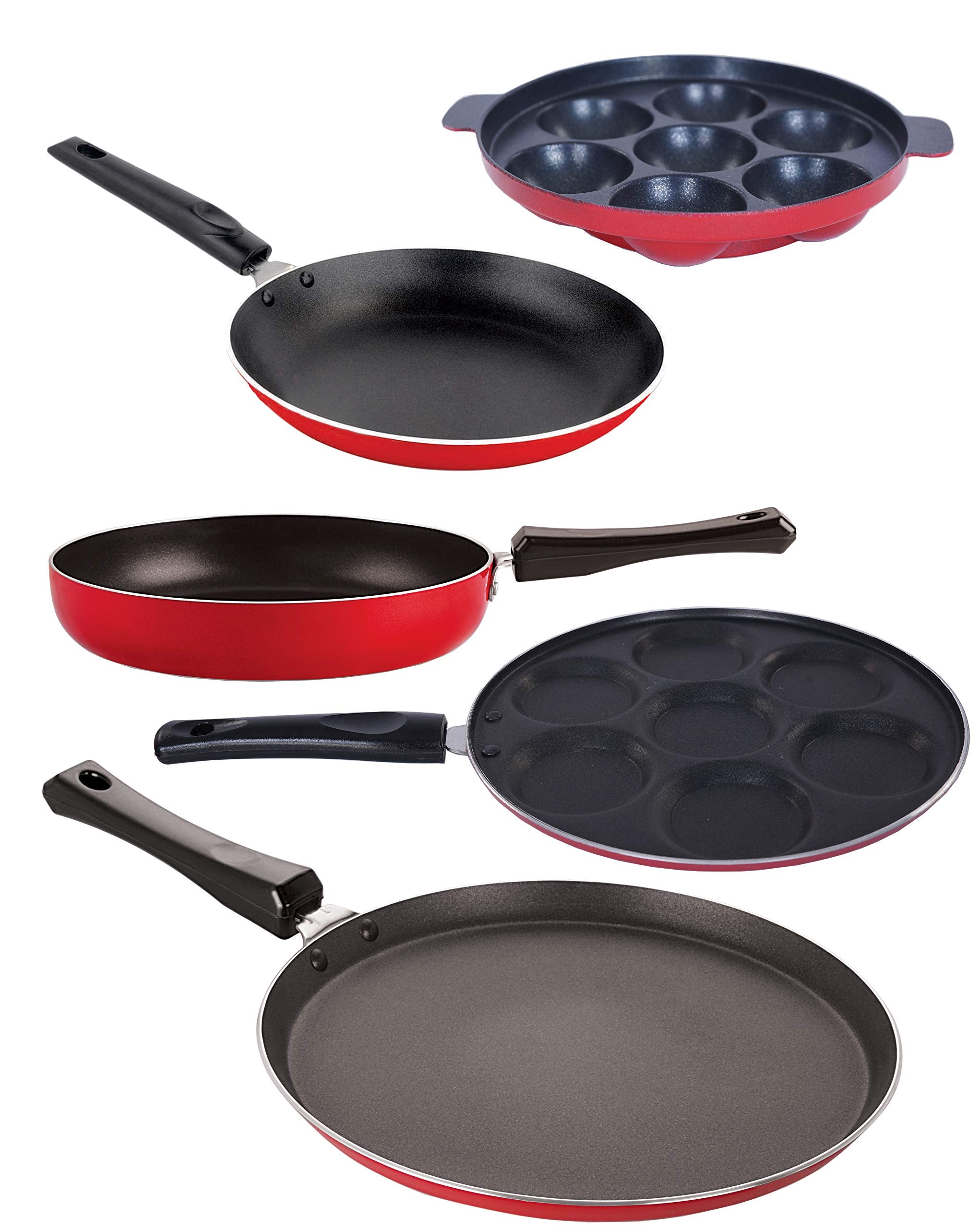 Nirlon NonStick Aluminium Odor Free 5 Piece Cookware Essential Combo Gift Set With Steel Lid
