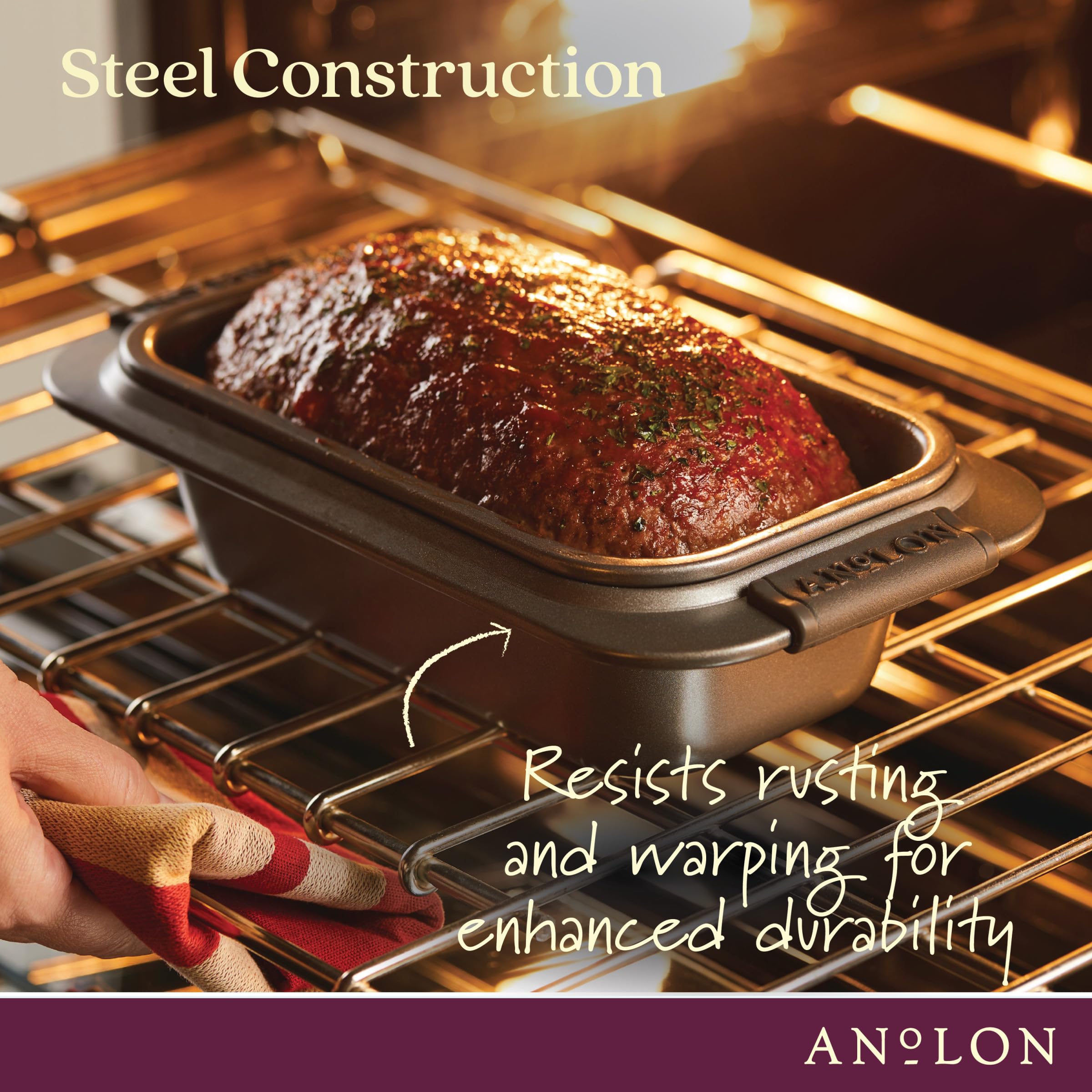 Anolon Advanced Nonstick Bakeware 2-Piece Loaf Pan Set, Gray, Steel, Model 54715 with Silicone Grips