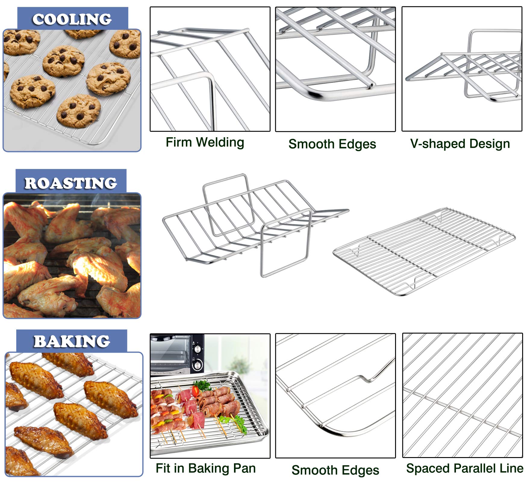 16    Roaster Roasting Pan With Baking Rack And V-Shaped Rack, P&P Chef Stainless Steel Rectangular Lasagna Pan With Handles For