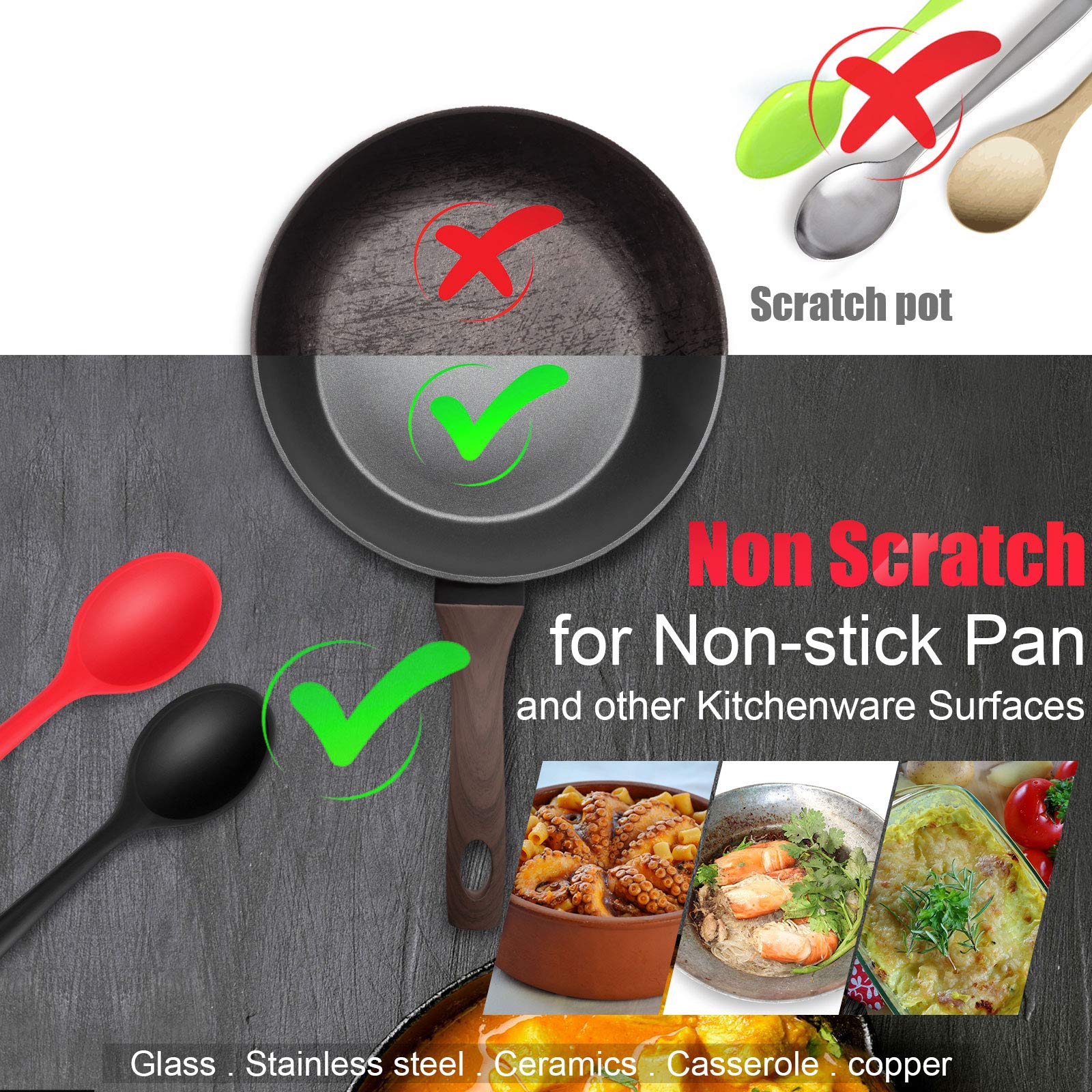 4 Pack Silicone Mixing Spoons Set Nonstick Kitchen Spoons Cooking Baking Spoons For Kitchen Cooking Stirring, Large And Small (R