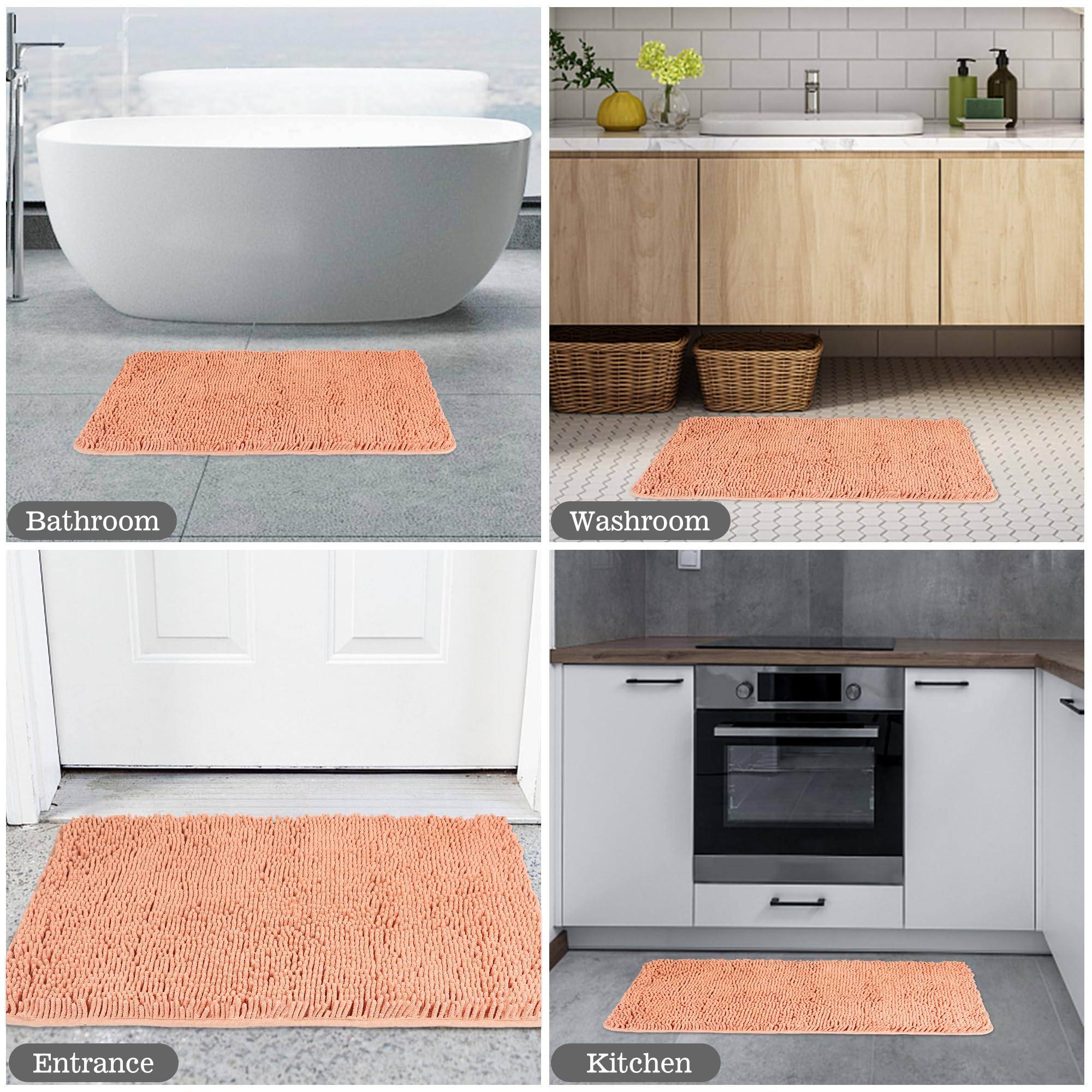 Yeaban Dusty Pink Bathroom Rugs - Thick Chenille Bath Mats | Absorbent And Washable Bath Rug Non-Slip, Plush Rugs For Bathroom F