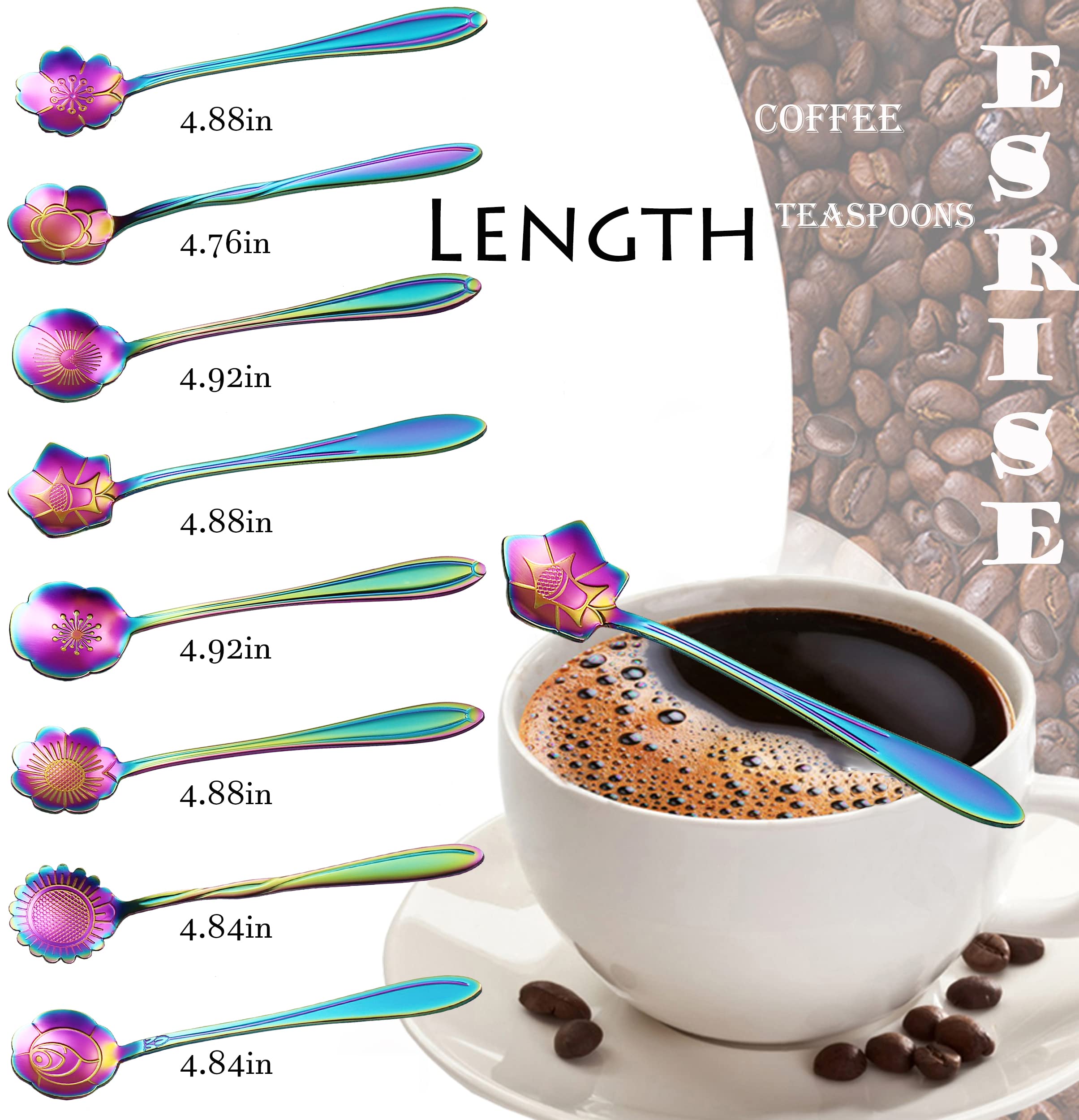 16 Pcs Teaspoon Tea Spoons, Esrise Stainless Steel Flower Coffee Dessert Spoon, Cute Demitasse Spoon For Drink Milkshake (Multi)