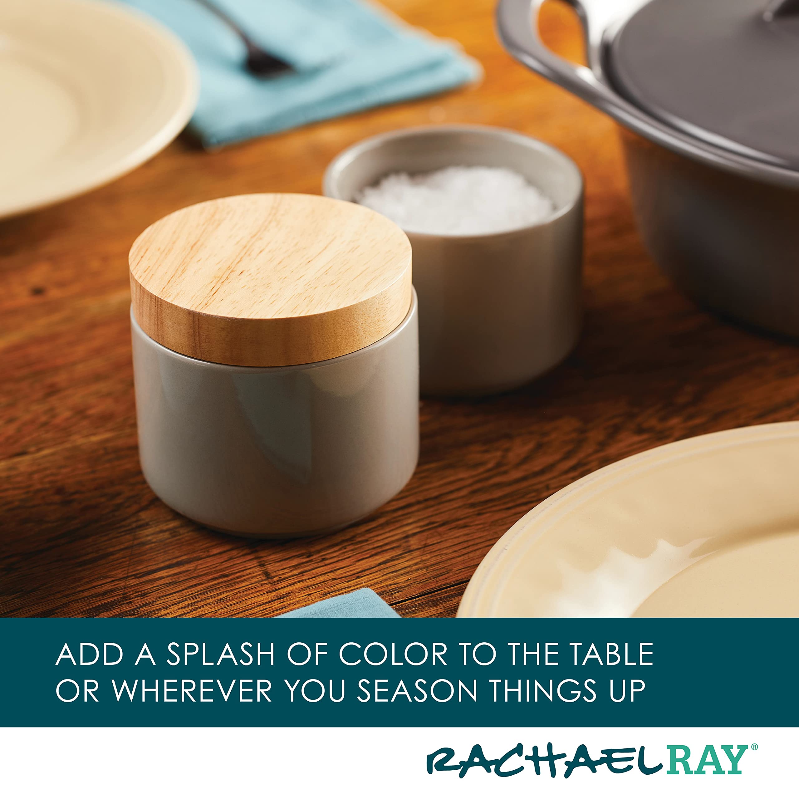 Rachael Ray Ceramics Stacking Spice/Seasoning Box Set with Lid, 2 Piece, Light Gray