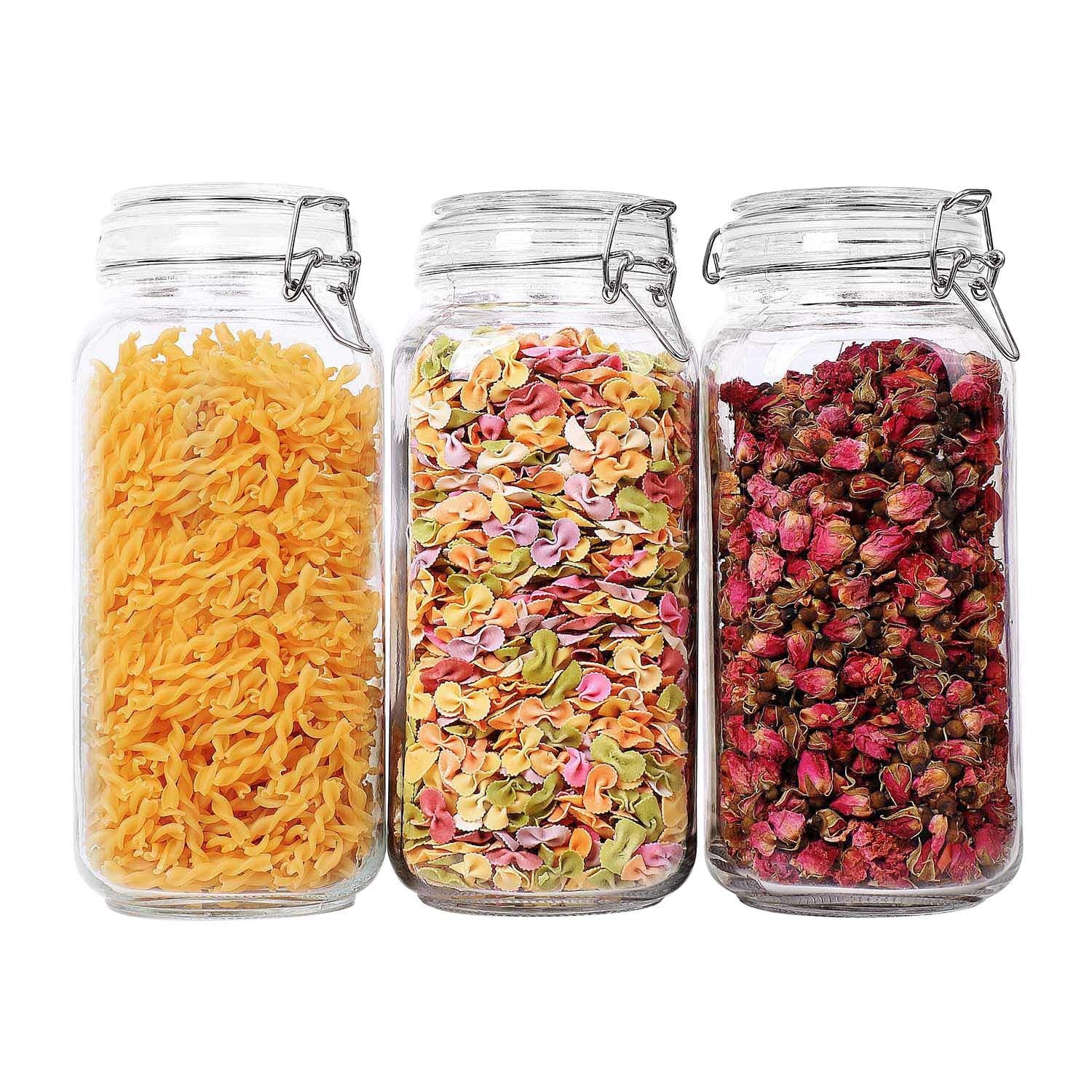 Comsaf Airtight Glass Canister Set Of 3 With Lids 78Oz Food Storage Jar Square - Storage Container With Clear Preserving Seal Wi