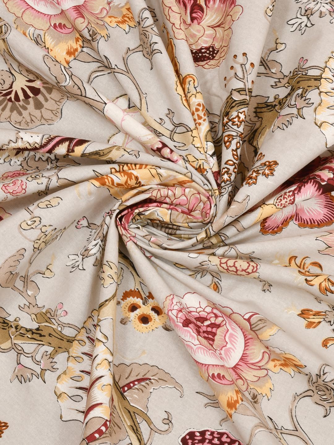 Clasiko 100% Cotton 6 Seater Round Table Cover; 72x72 Inches; Multicolor Flowers On Beige