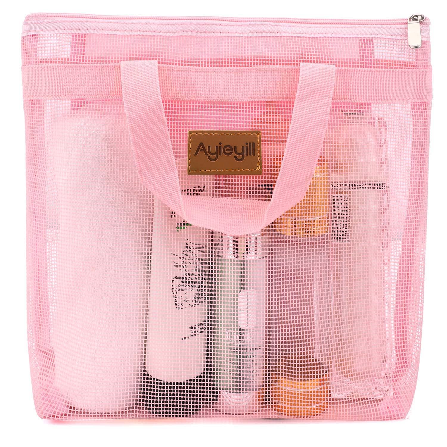 1 Pcs Portable Shower Mesh Caddy Bag Quick Dry Hanging Toiletry And Bath Organizer For Travel And Swimming With Zipper (Coral Po