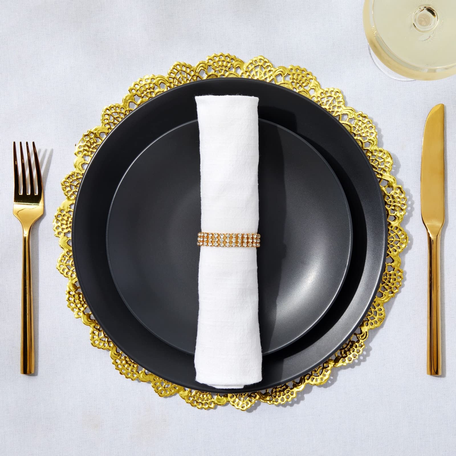 Juvale 60 Pack Round Paper Placemats For Dining Table, Formal Events, Decorative Gold Lace Paper Doilies, Bulk Disposable Charge